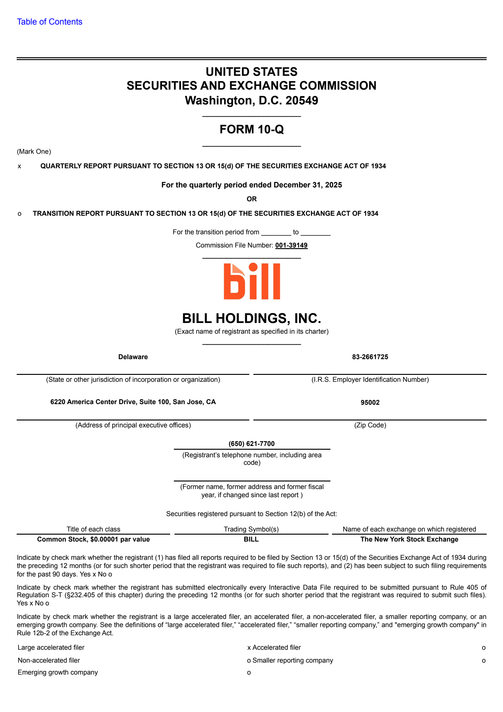 BILL's Q2 2026 Quarterly report