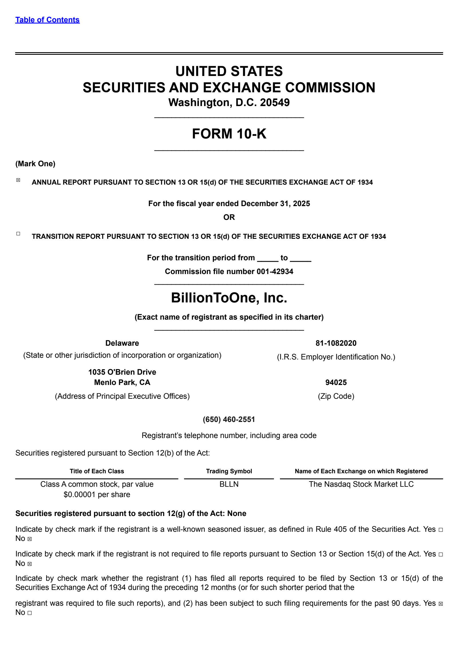 Billiontoone's Q4 2025 Annual report