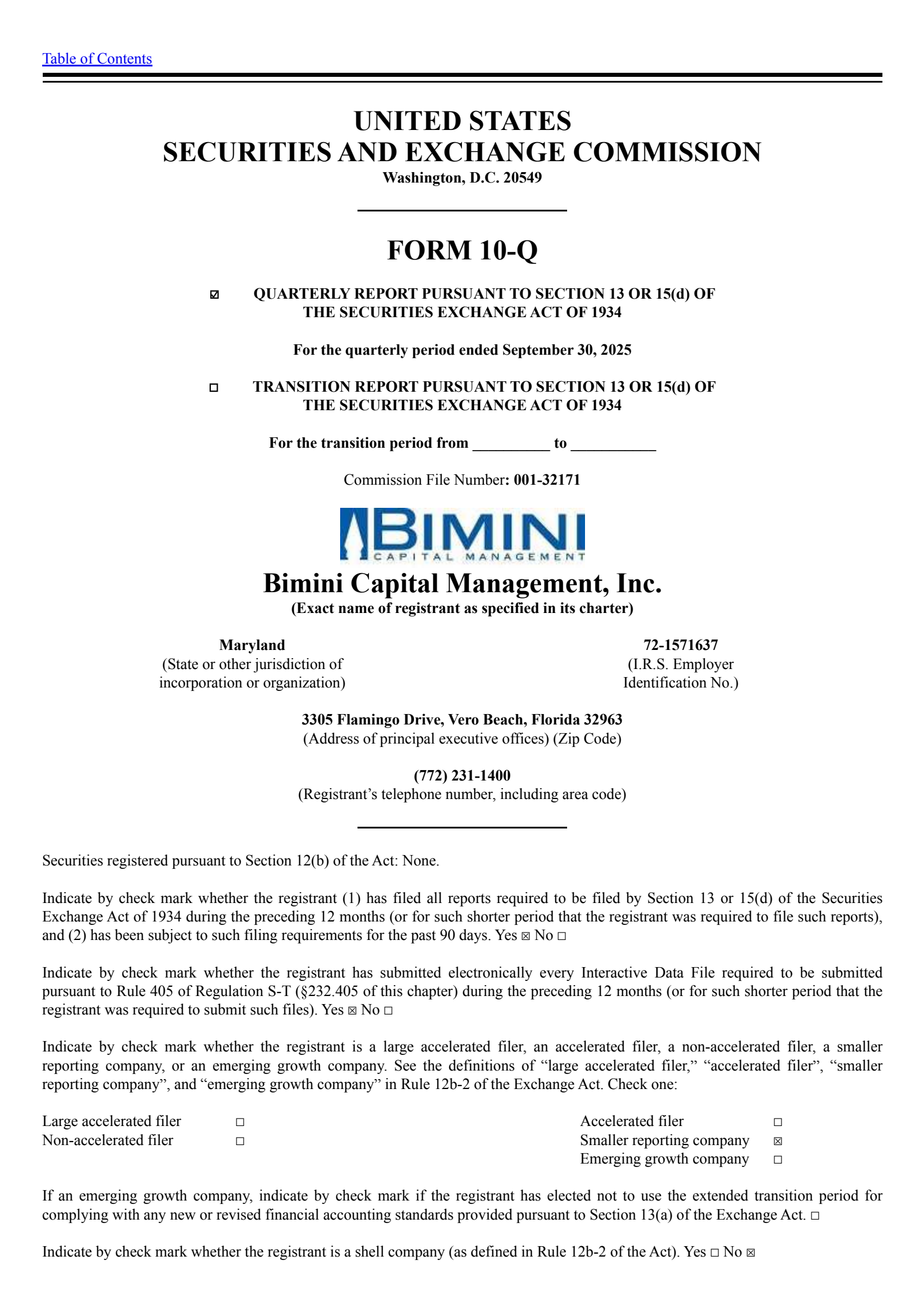 Bimini Capital Management's Q3 2025 Quarterly Report