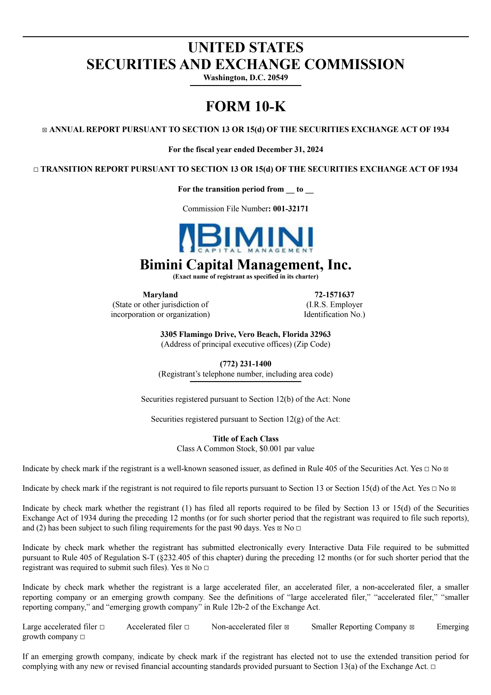 Bimini Capital Management's Q4 2024 Annual report