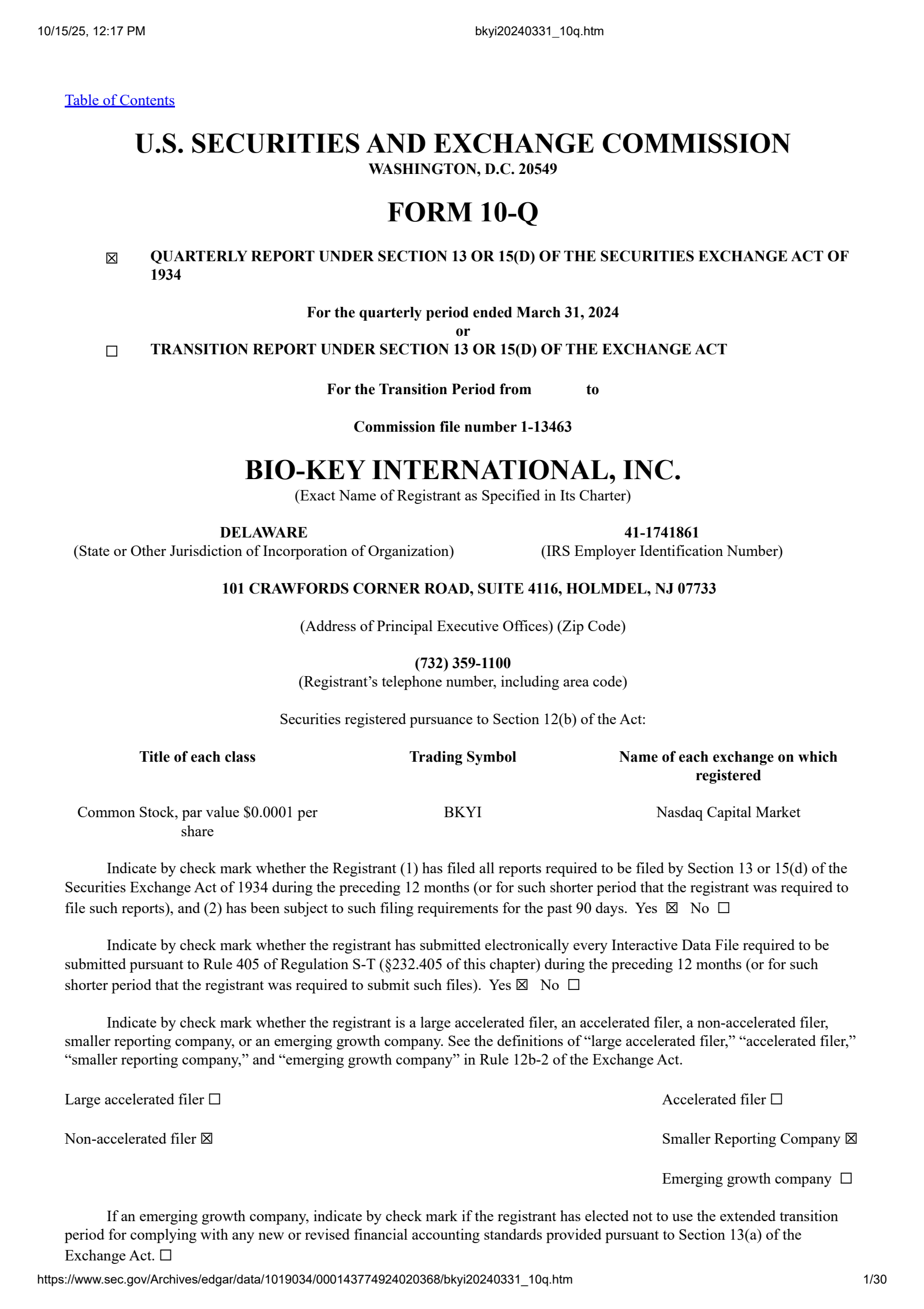 BIO-key International's Q1 2024 Quarterly Report
