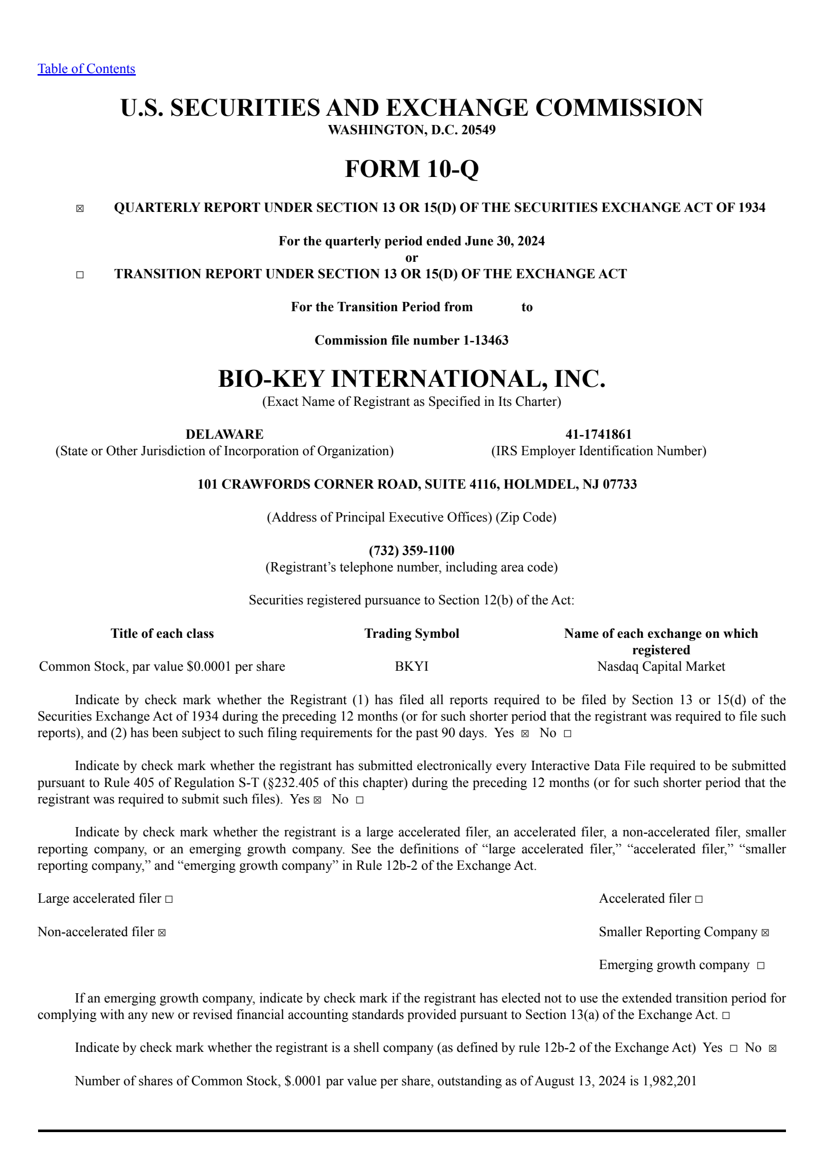 BIO-key International's Q2 2024 Quarterly report