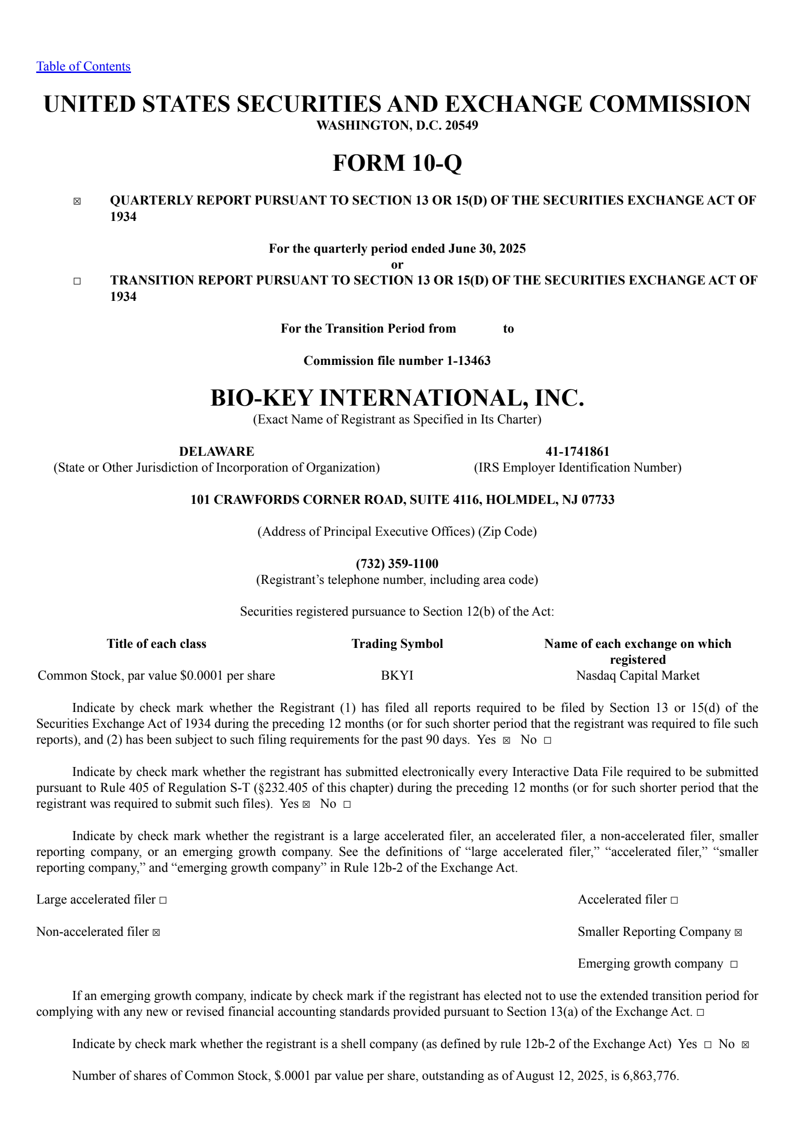 BIO-key International's Q2 2025 Quarterly report