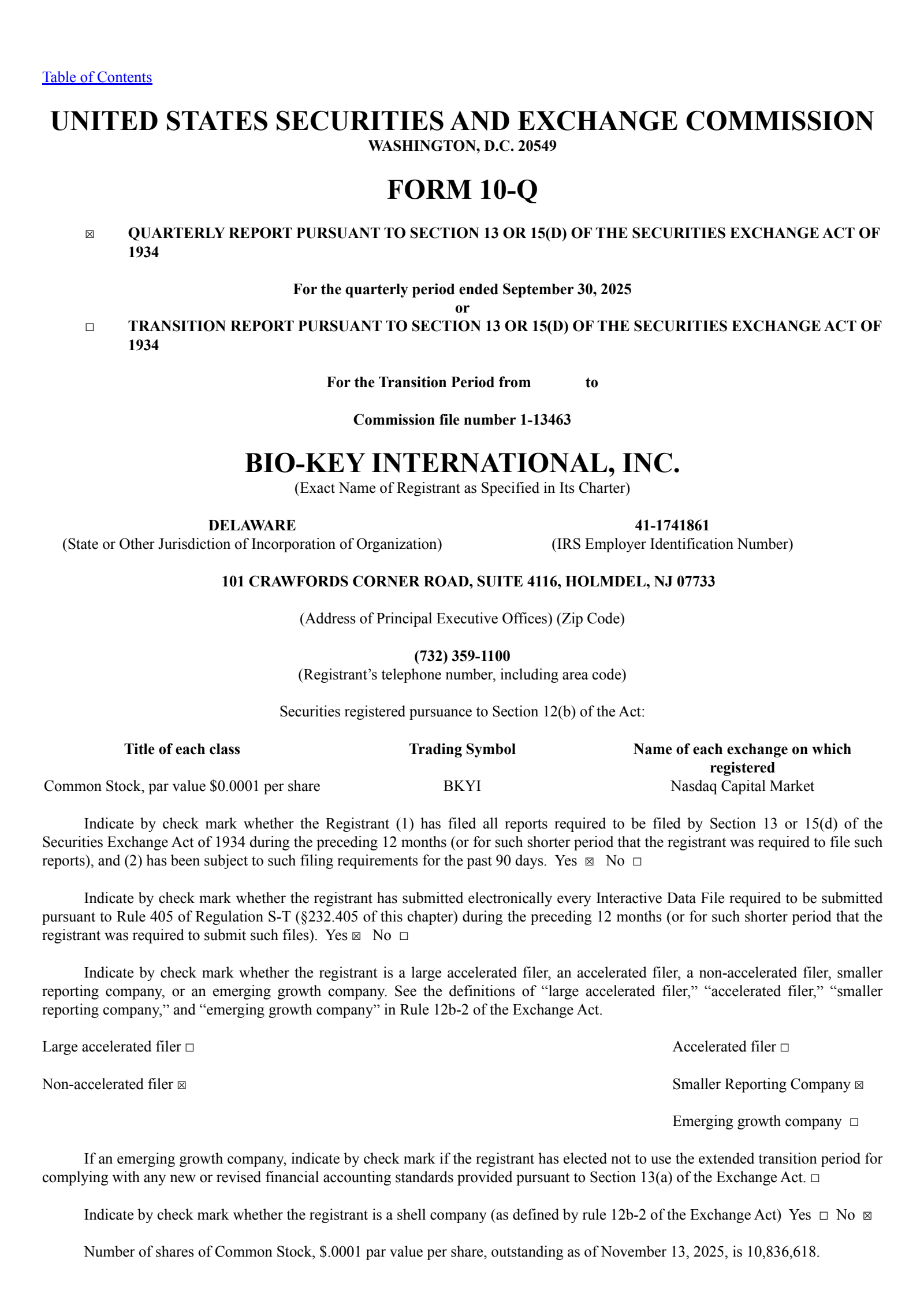 BIO-key International's Q3 2025 Quarterly Report