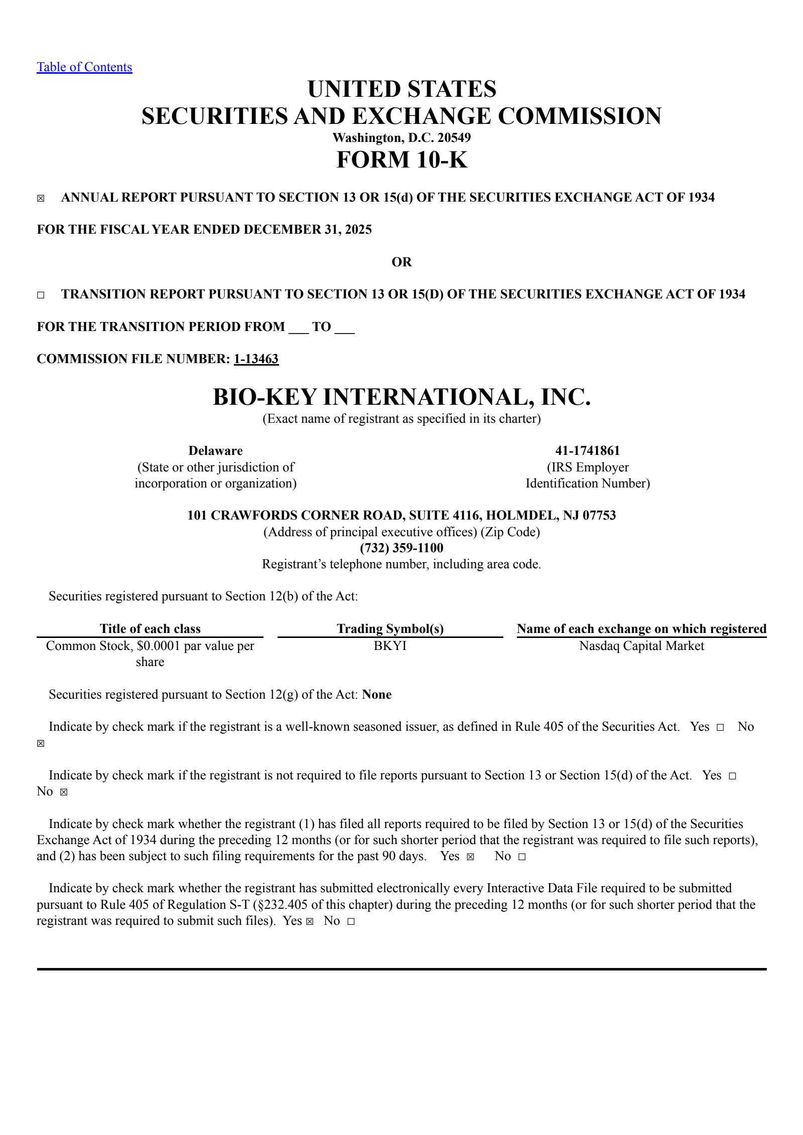 BIO-key International's Q4 2025 Annual report