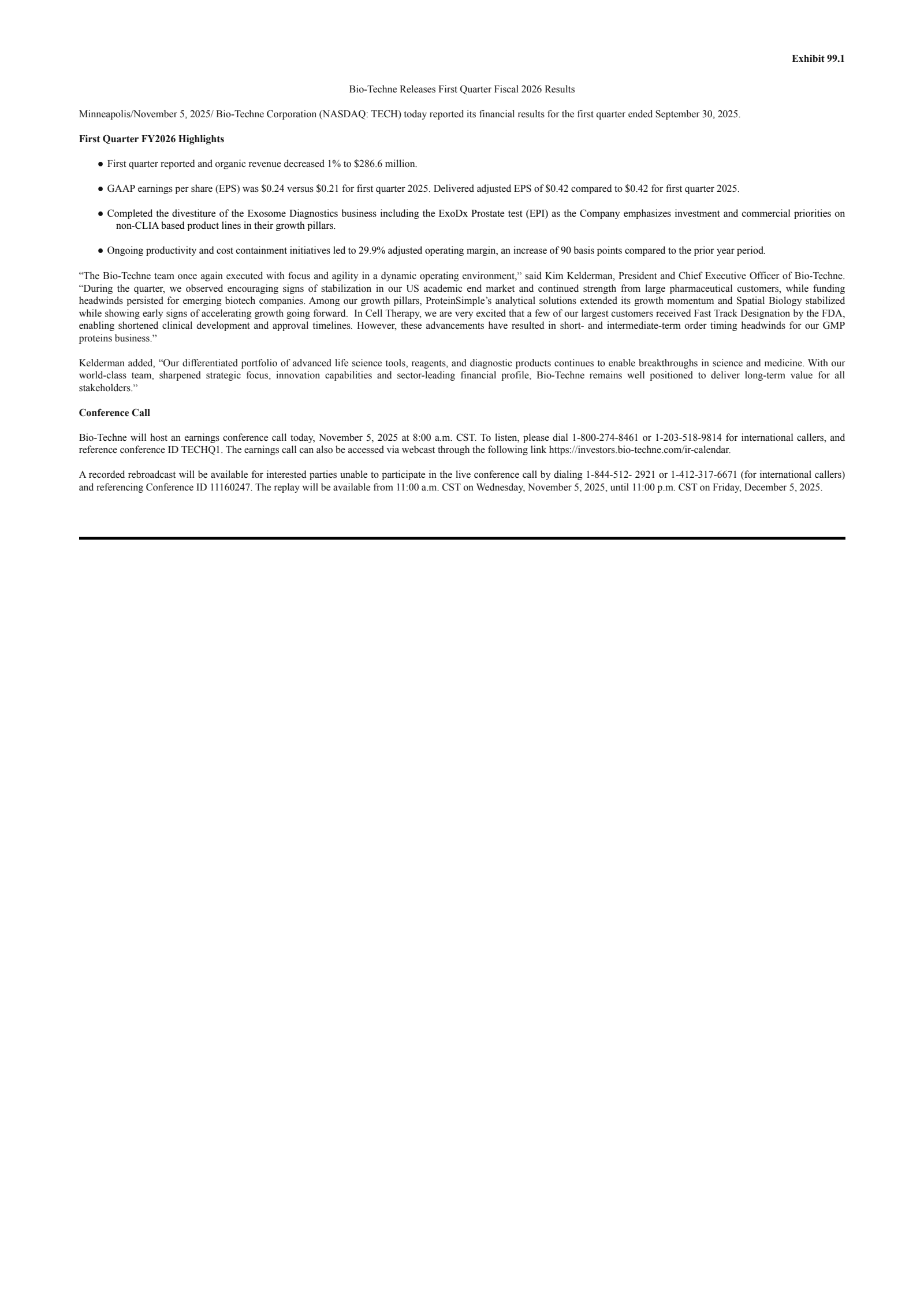 Bio-Techne's Q1 2026 Earnings Release