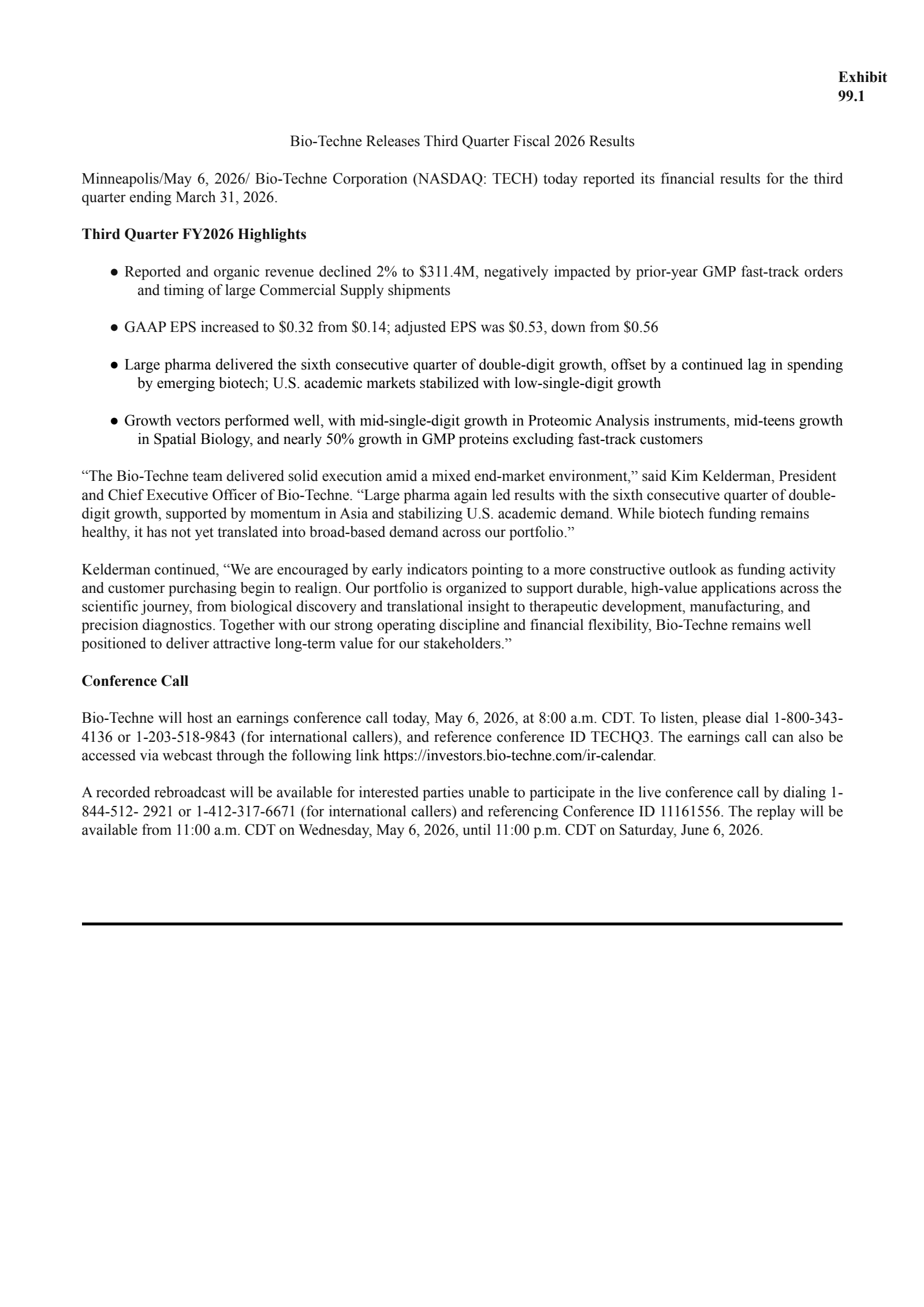 Bio-Techne's Q3 2026 Press Release