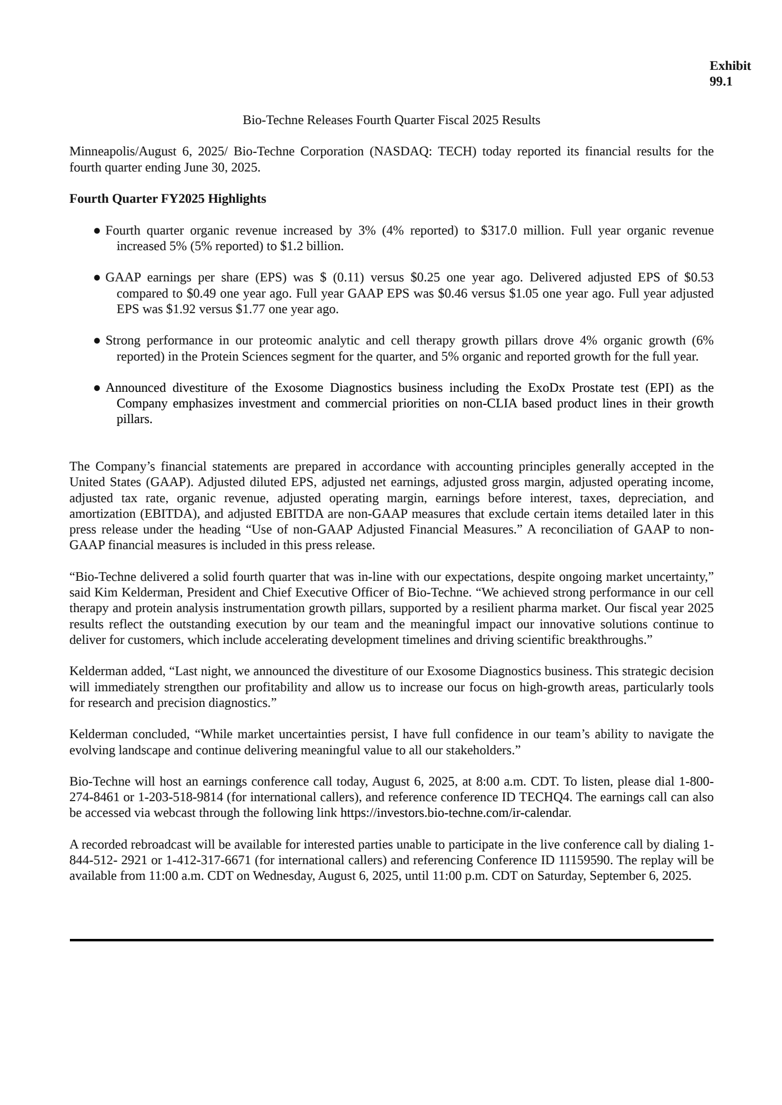 Bio-Techne's Q4 2025 Press Release