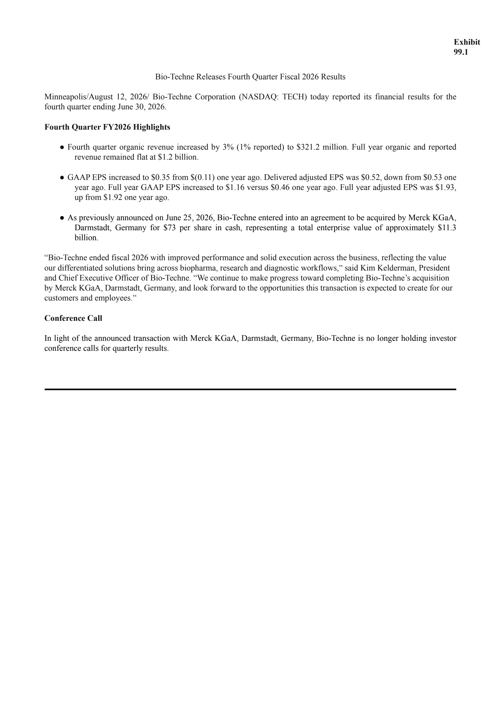 Bio-Techne's Q4 2026 Press Release