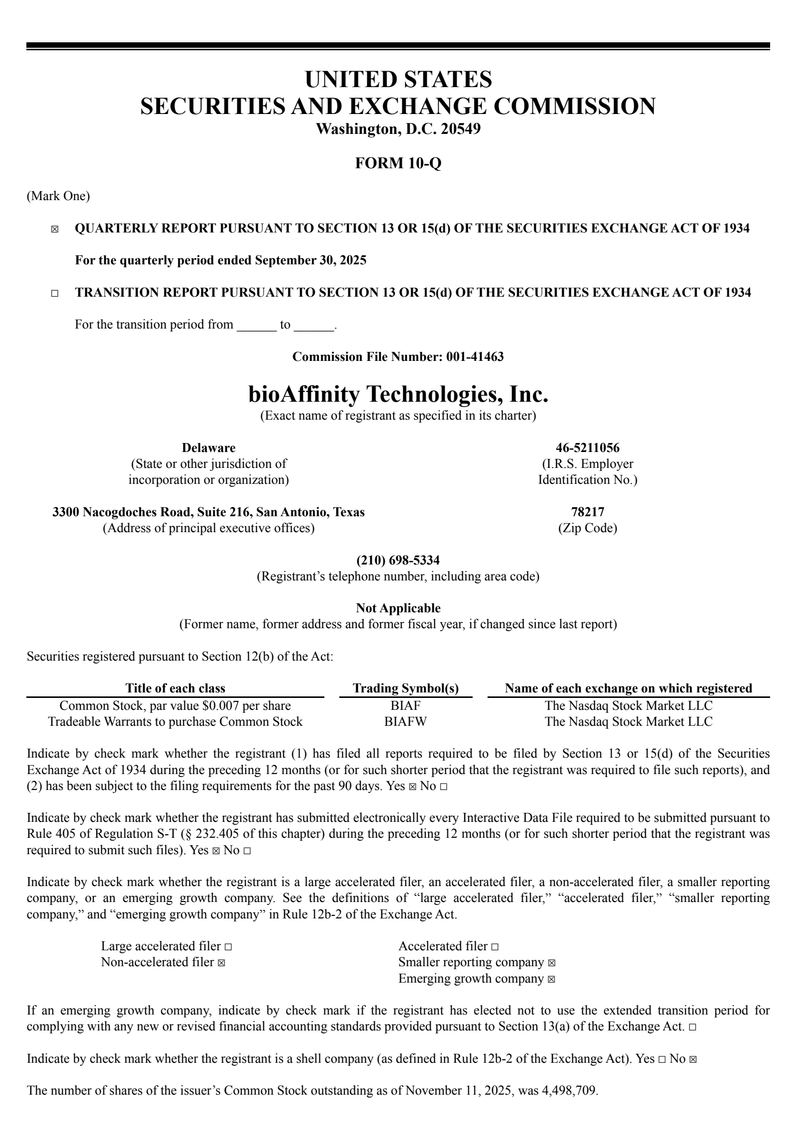 bioAffinity Technologies' Q3 2025 Quarterly Report