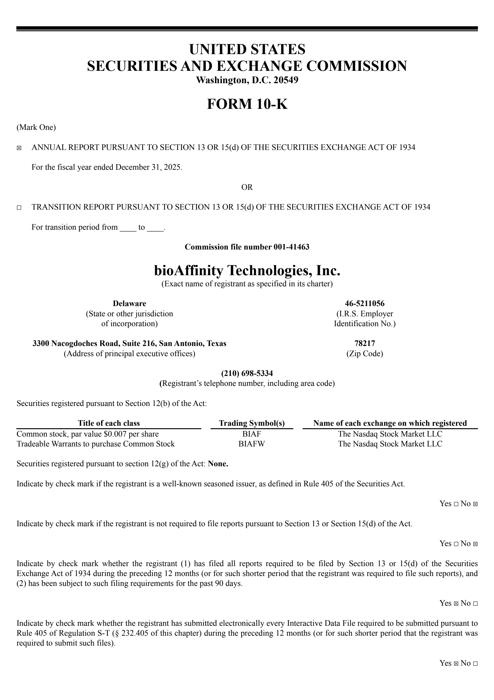 bioAffinity Technologies' Q4 2025 Annual report