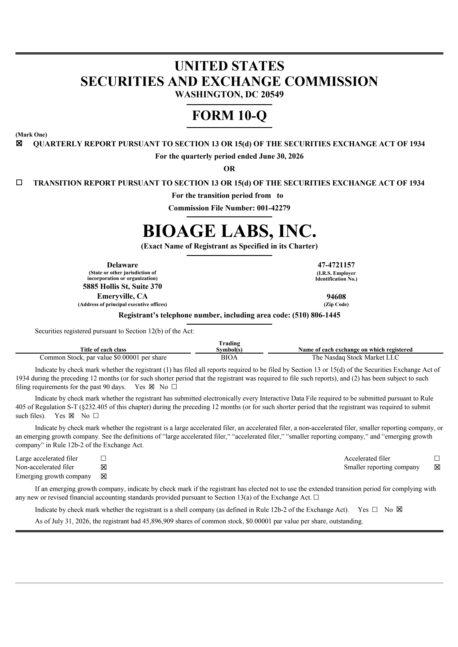 BioAge Labs' Q2 2026 Quarterly report