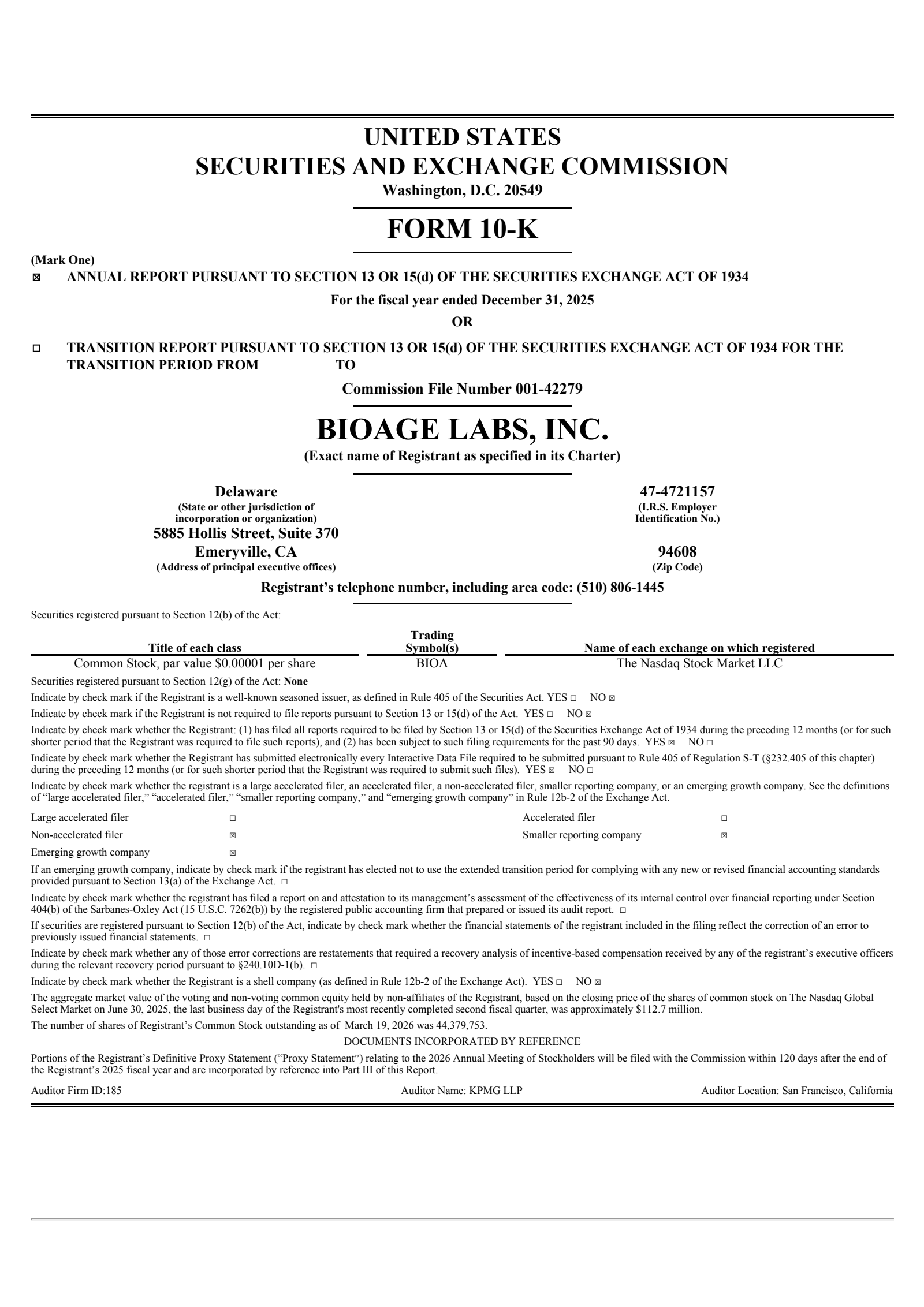 BioAge Labs' Q4 2025 Annual report