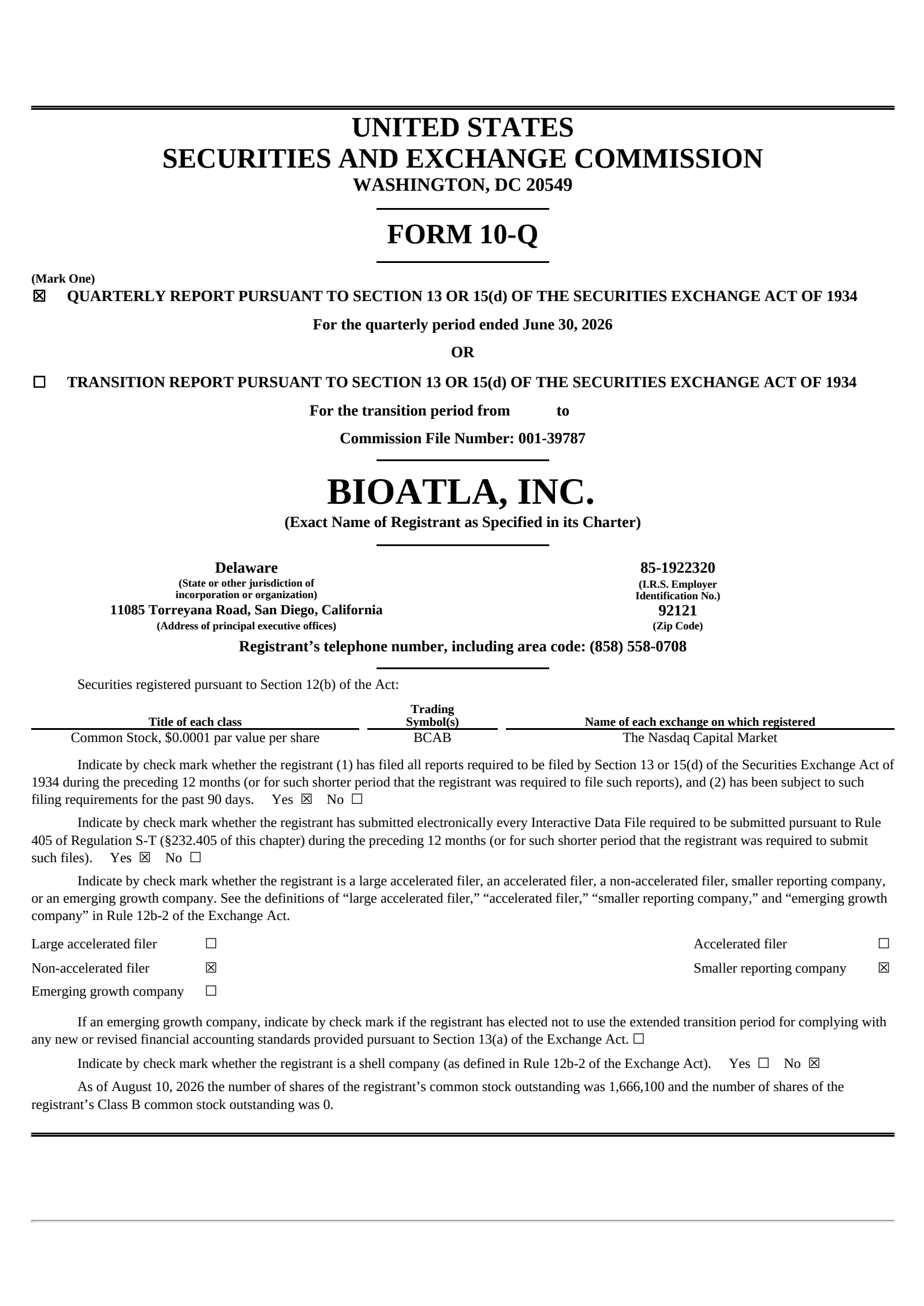 BioAtla's Q2 2026 Quarterly report