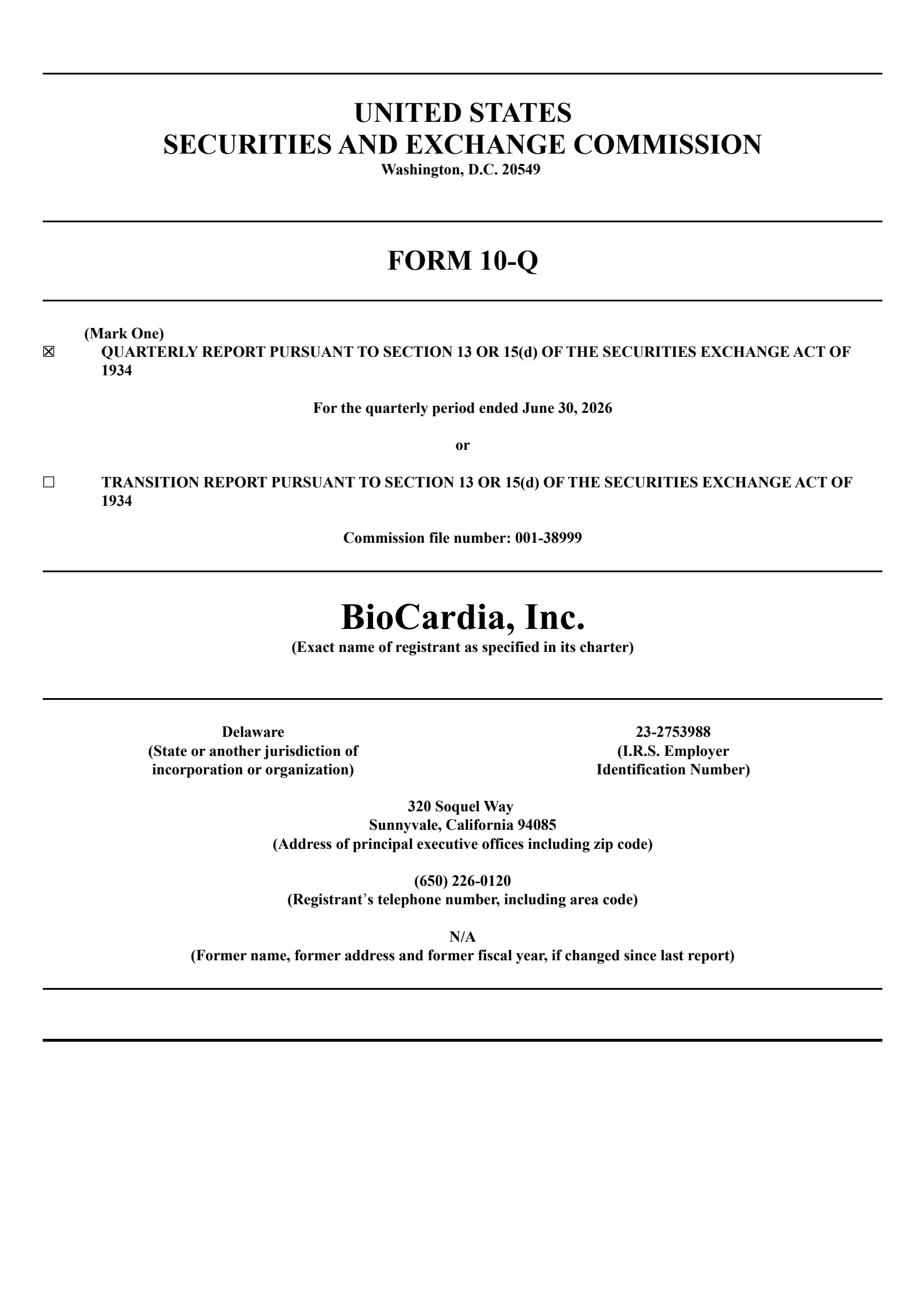 BioCardia's Q2 2026 Quarterly report