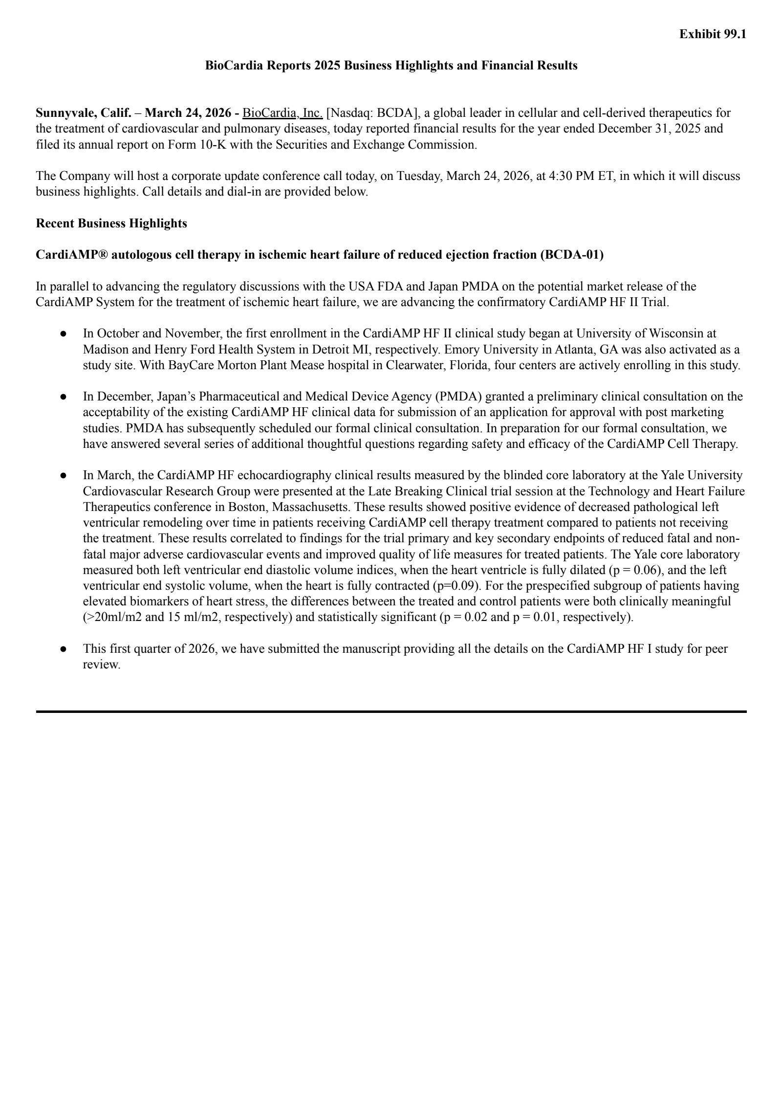 BioCardia's Q4 2025 Press Release