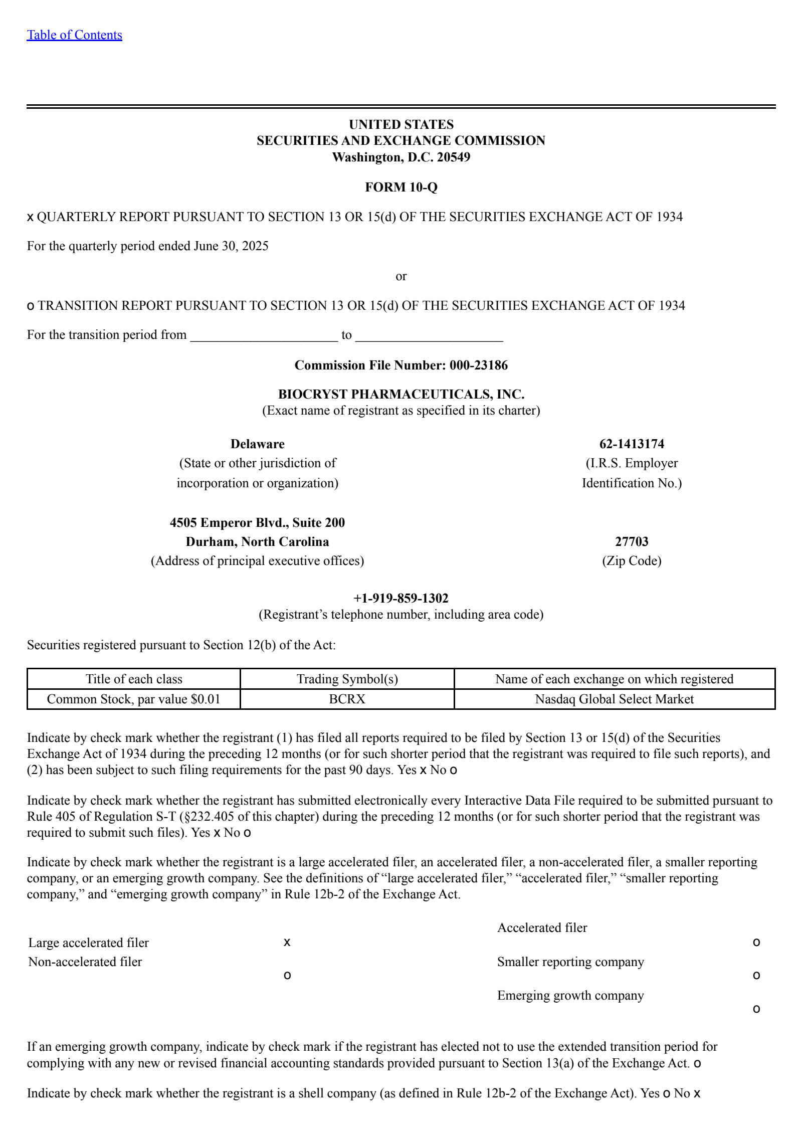 BioCryst Pharmaceuticals' Q2 2025 Quarterly report