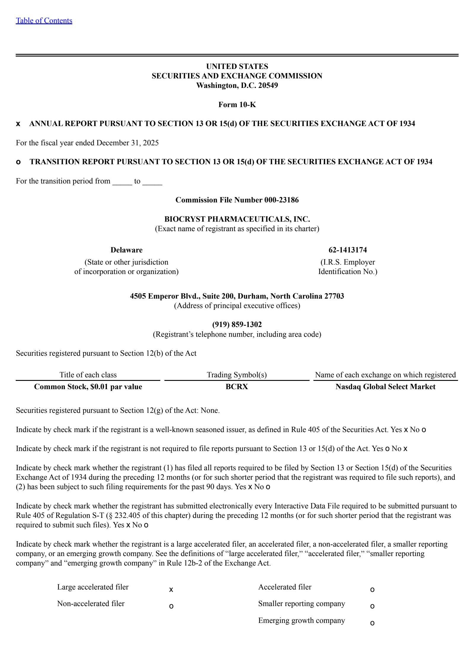 BioCryst Pharmaceuticals' Q4 2025 Annual report