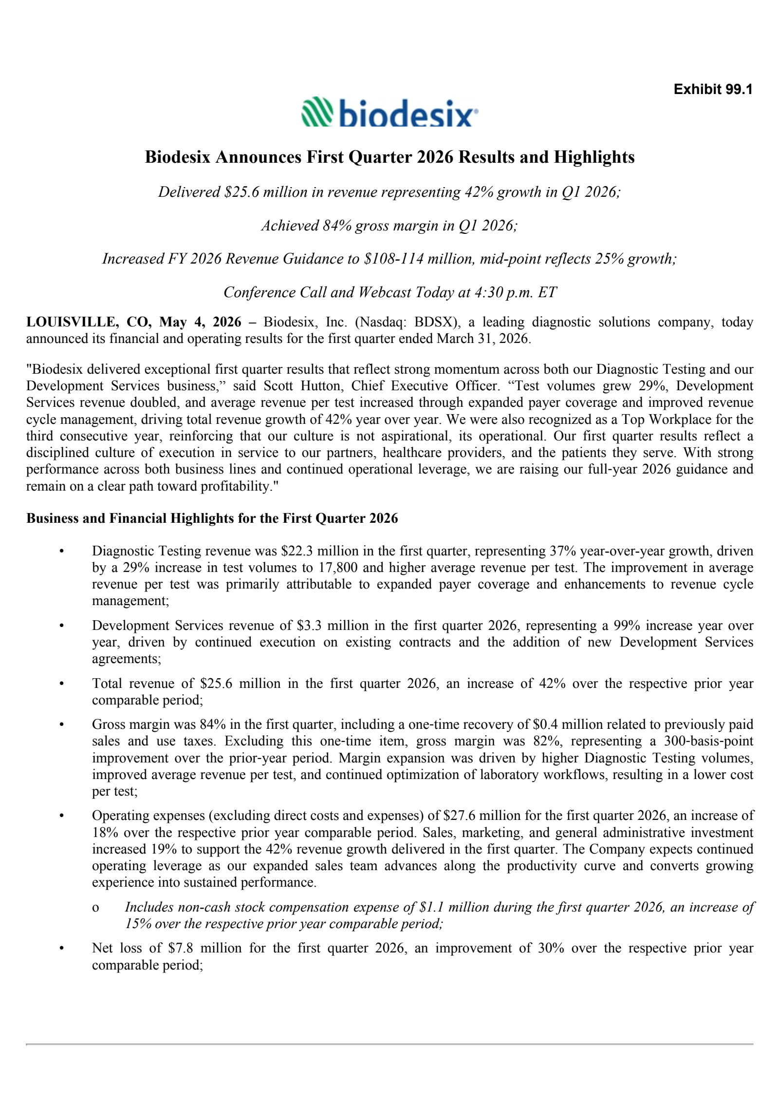 Biodesix's Q1 2026 Press Release