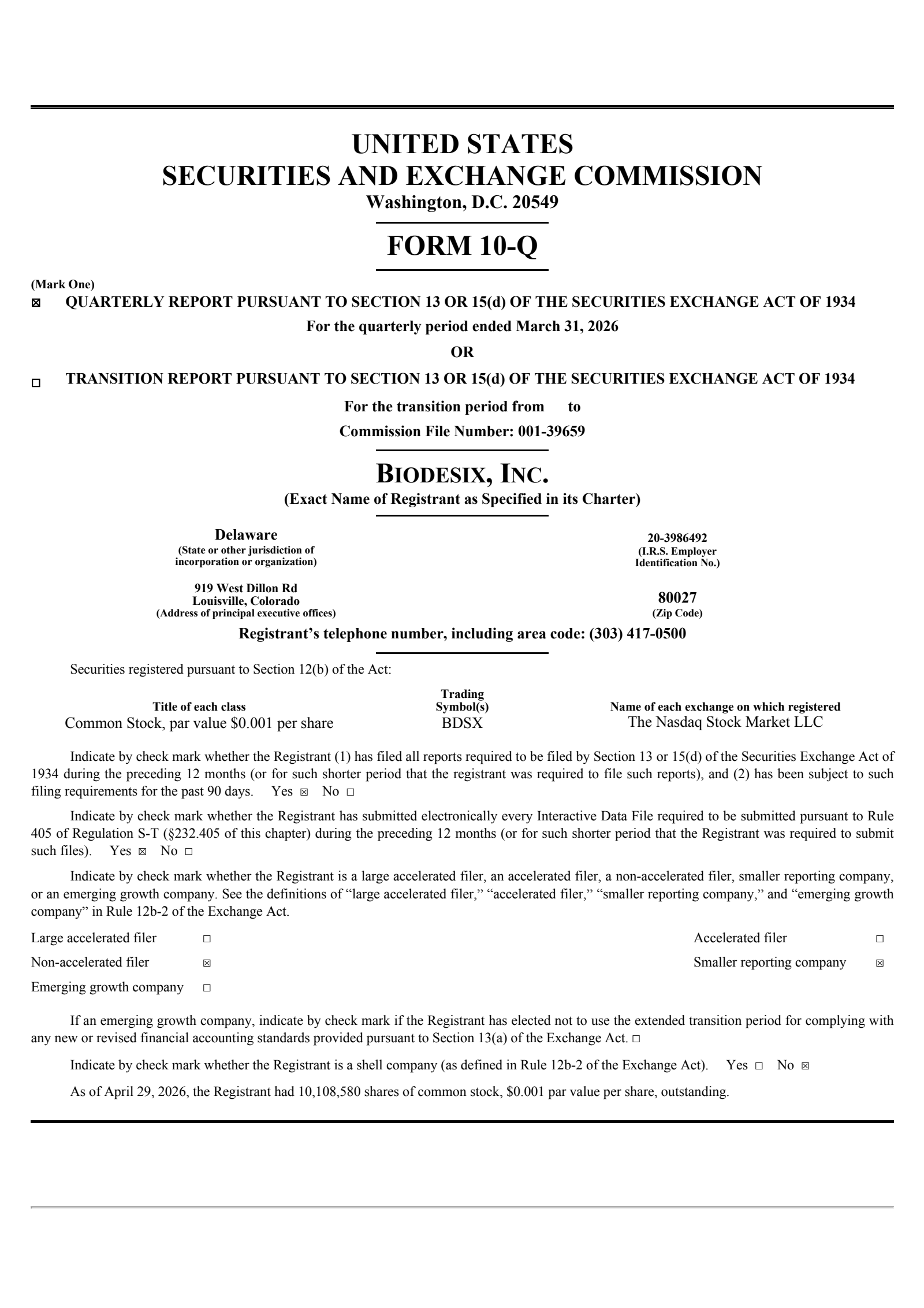 Biodesix's Q1 2026 Quarterly report