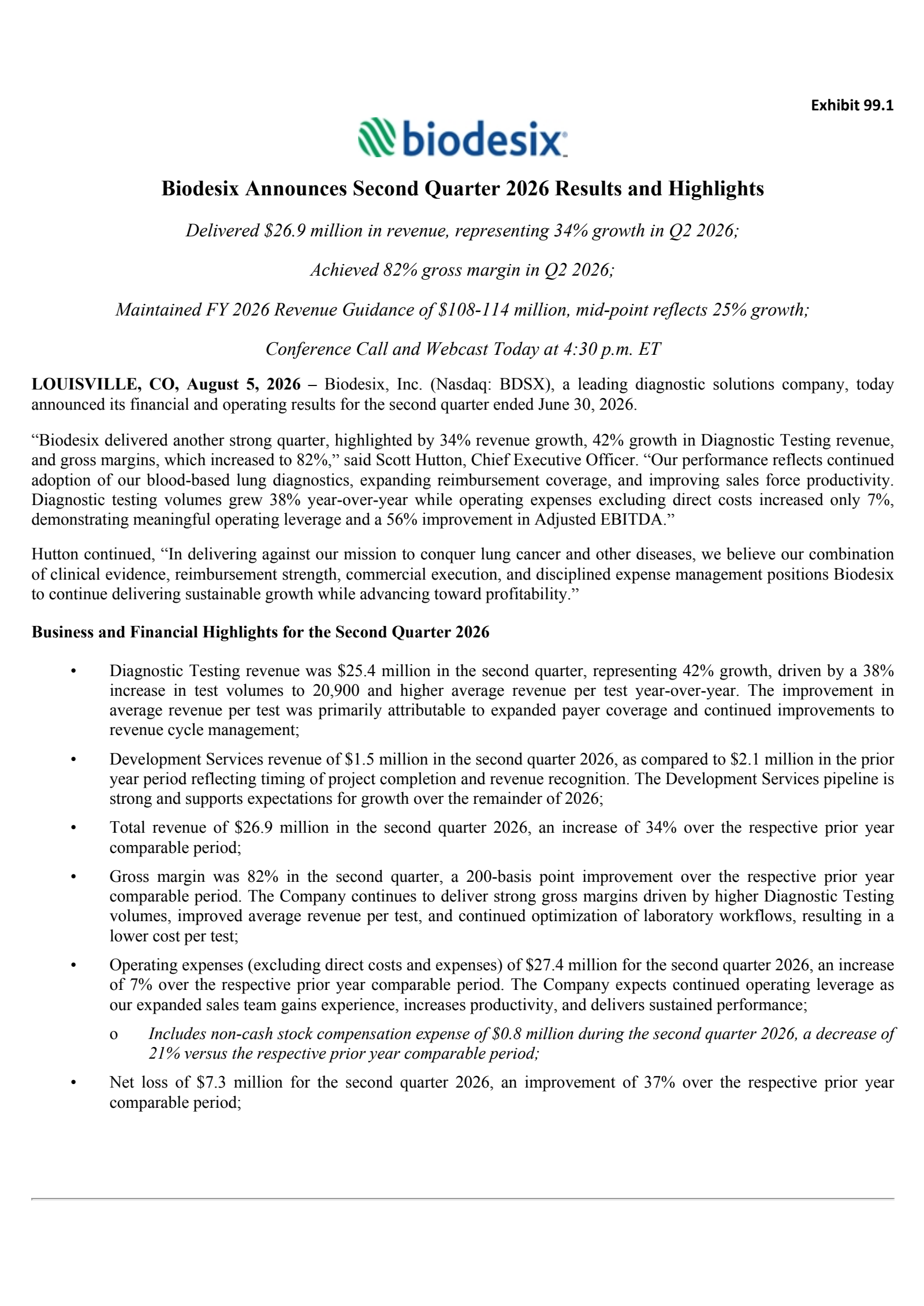 Biodesix's Q2 2026 Press Release