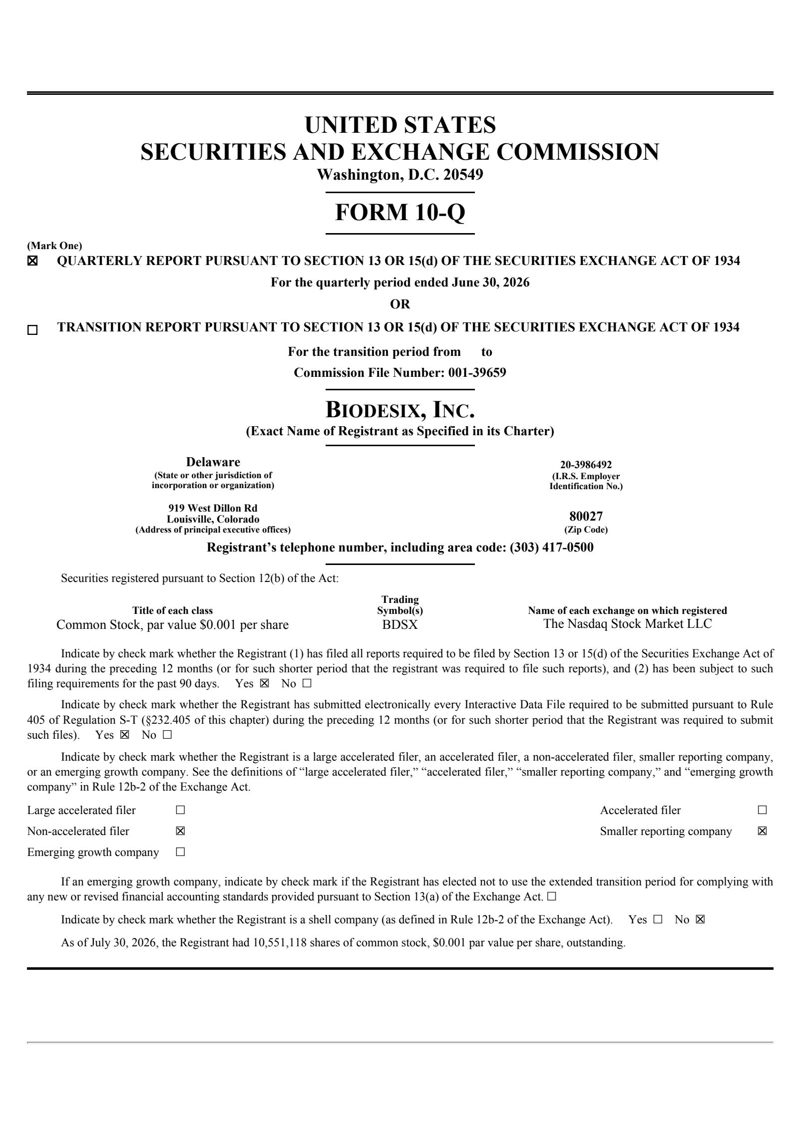Biodesix's Q2 2026 Quarterly report