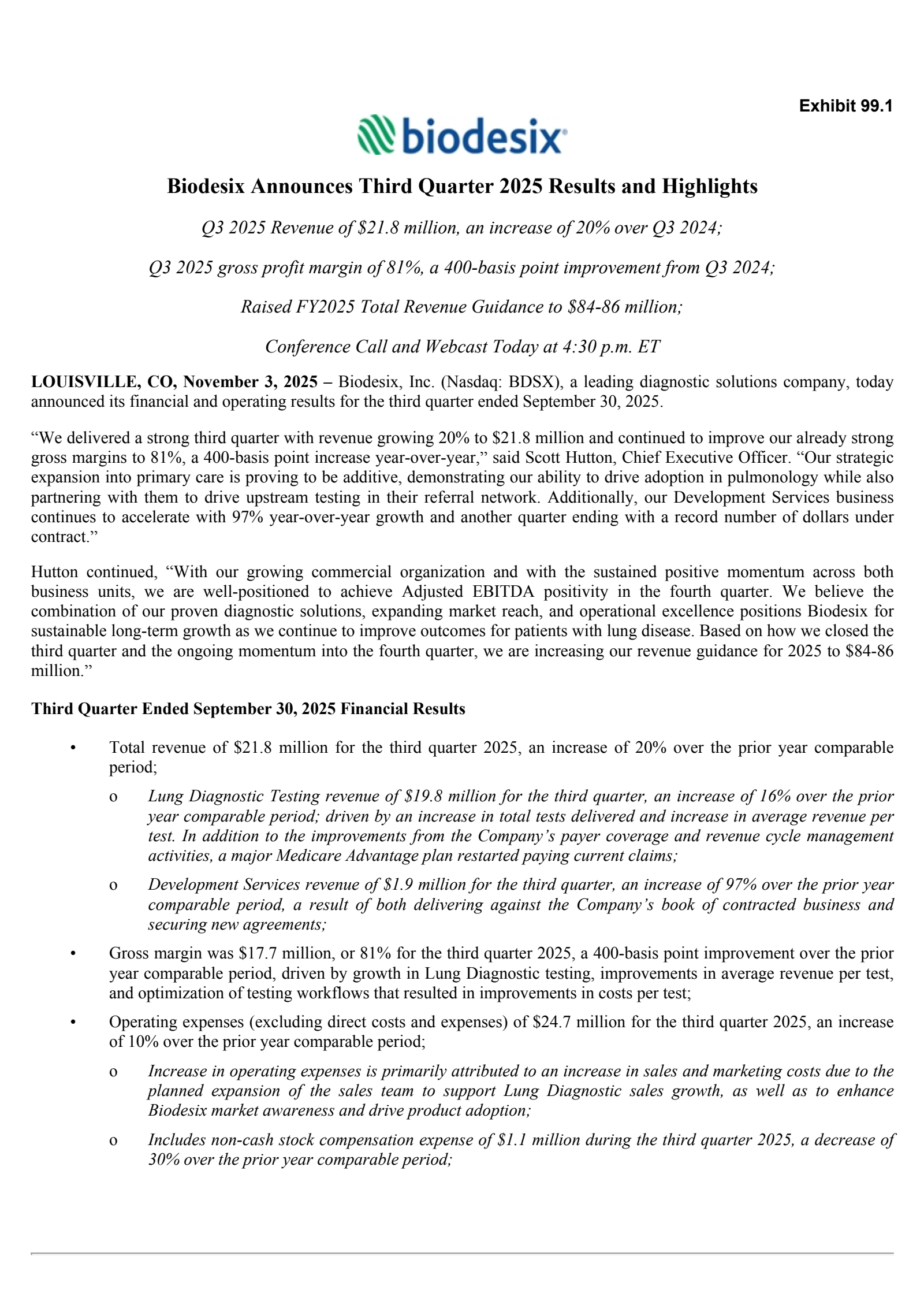 Biodesix's Q3 2025 Earnings Release
