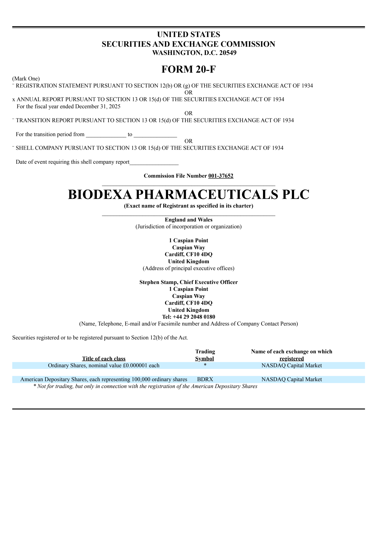 Biodexa Pharmaceuticals' Q4 2025 Annual report