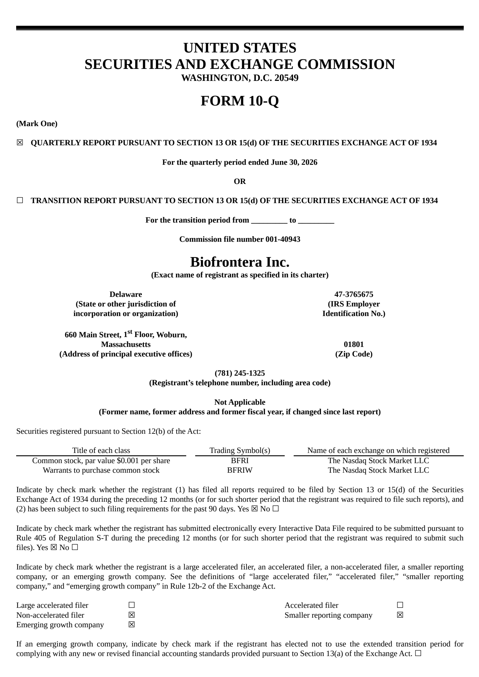 Biofrontera's Q2 2026 Quarterly report