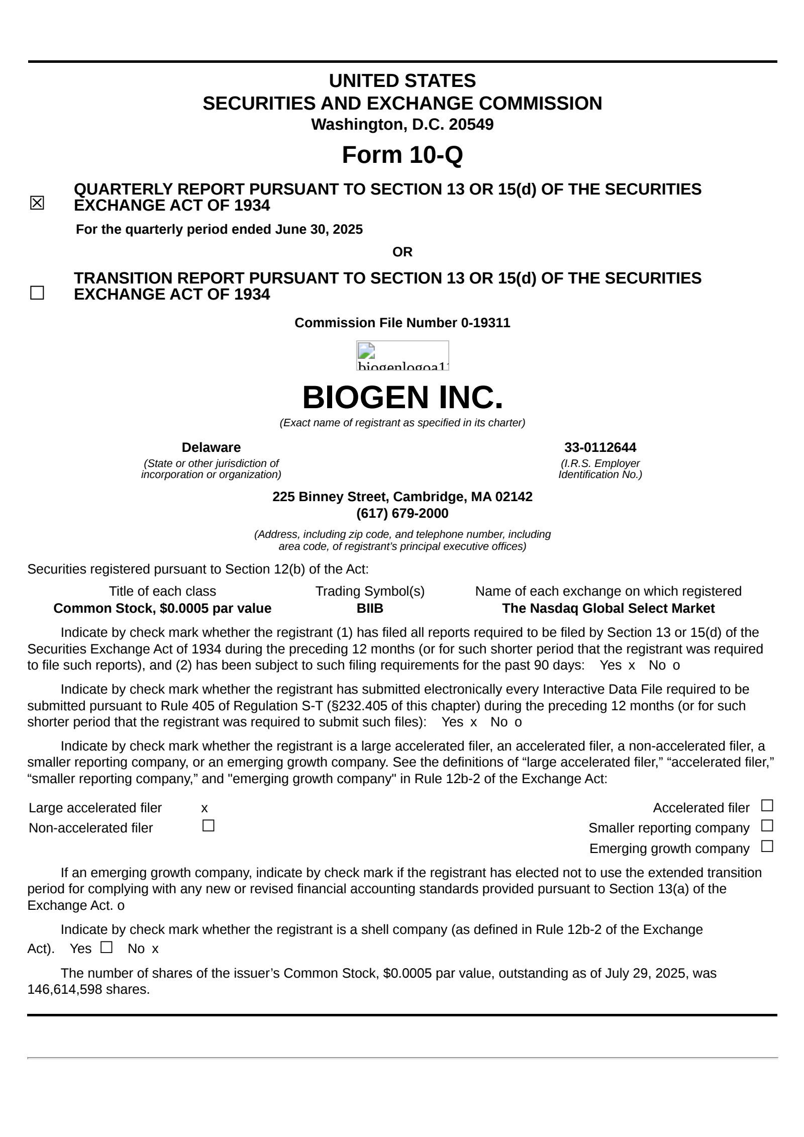Biogen's Q2 2025 Quarterly report
