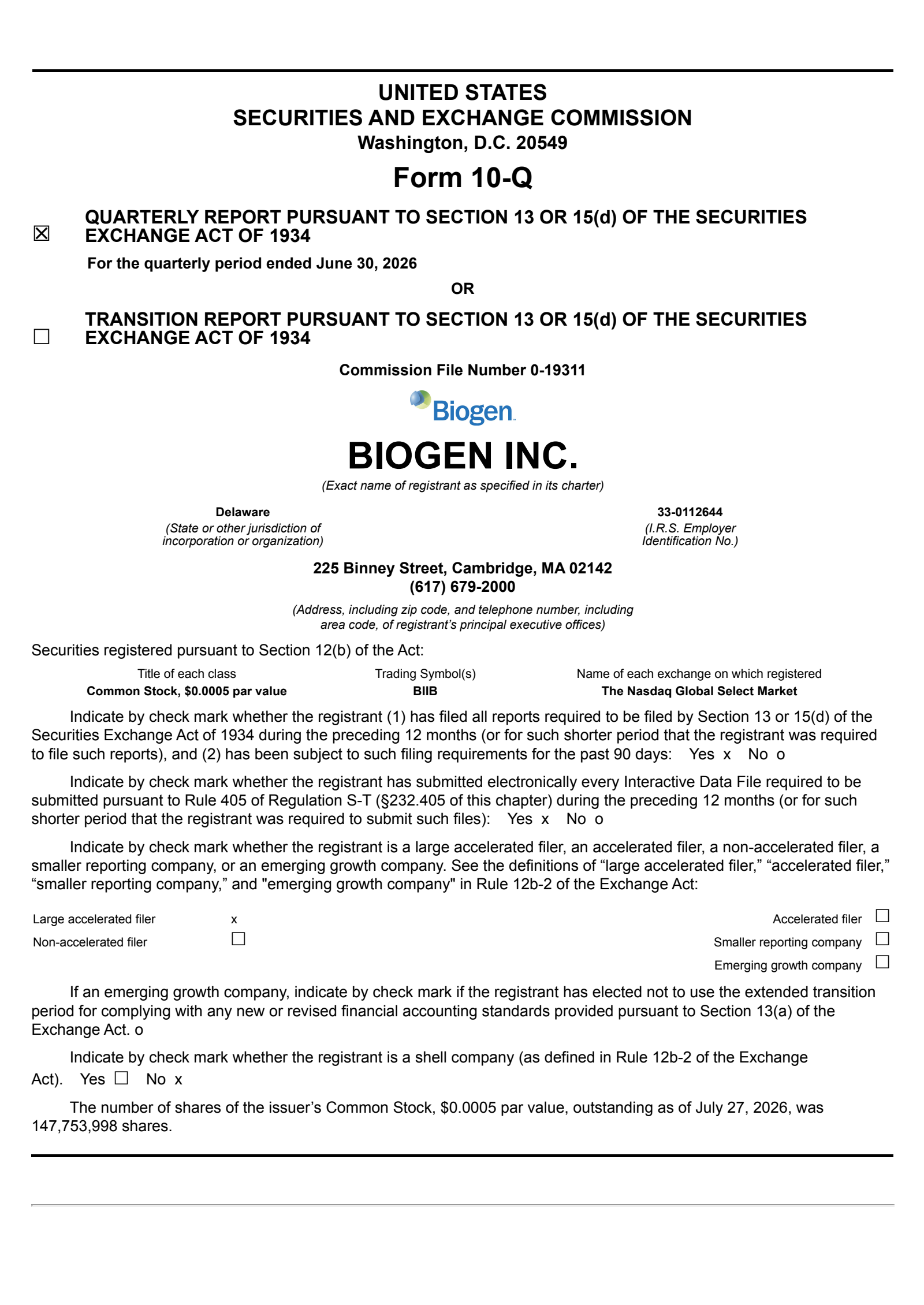 Biogen's Q2 2026 Quarterly report