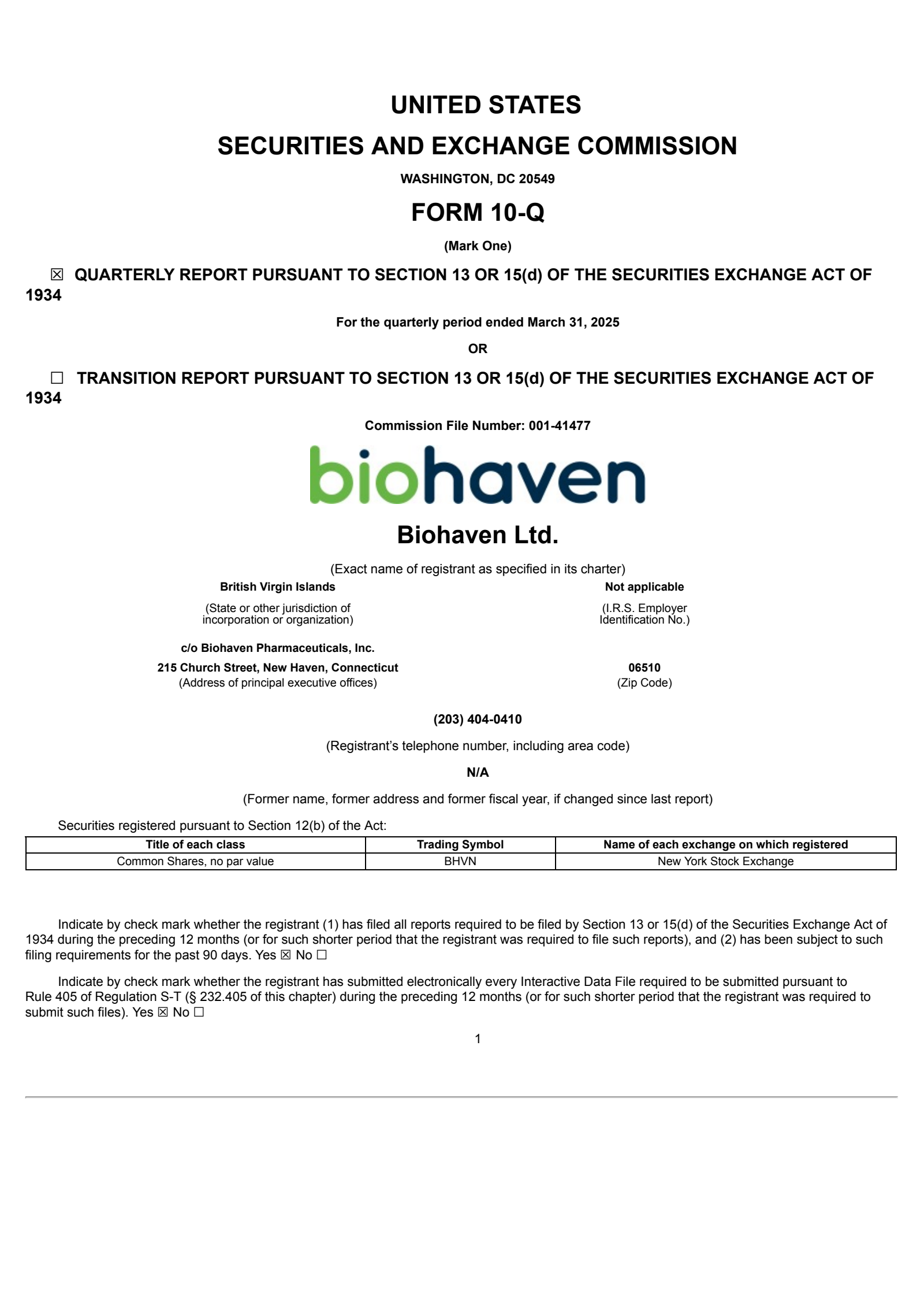 Biohaven's Q1 2025 Quarterly report