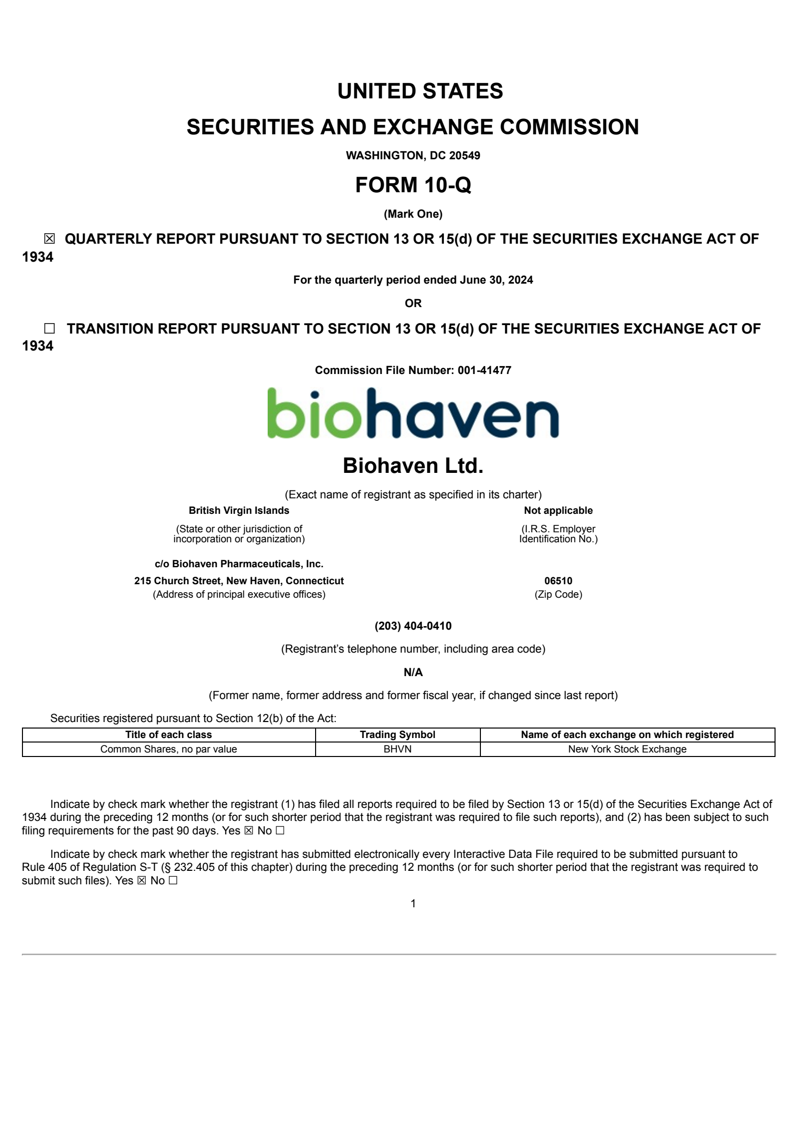 Biohaven's Q2 2024 Quarterly Report