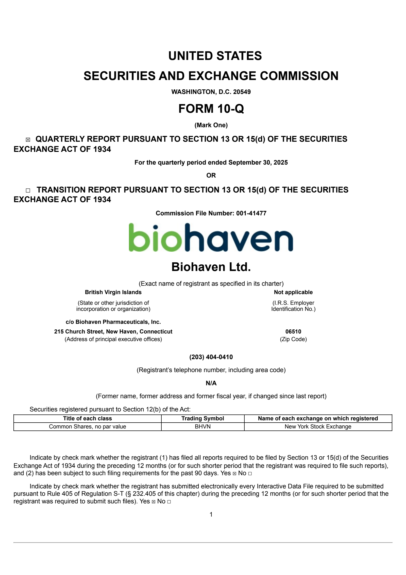 Biohaven's Q3 2025 Quarterly Report