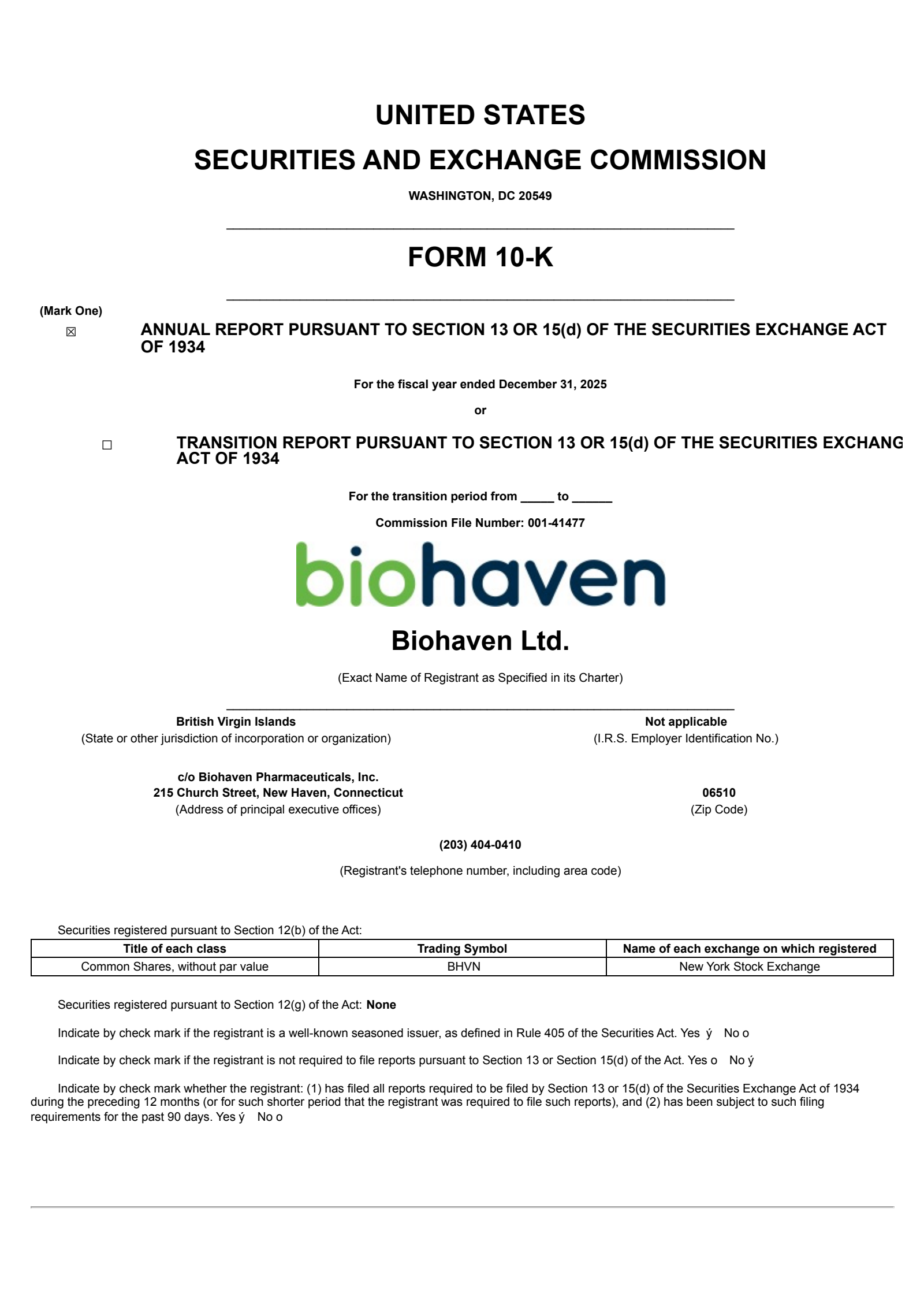 Biohaven's Q4 2025 Annual report
