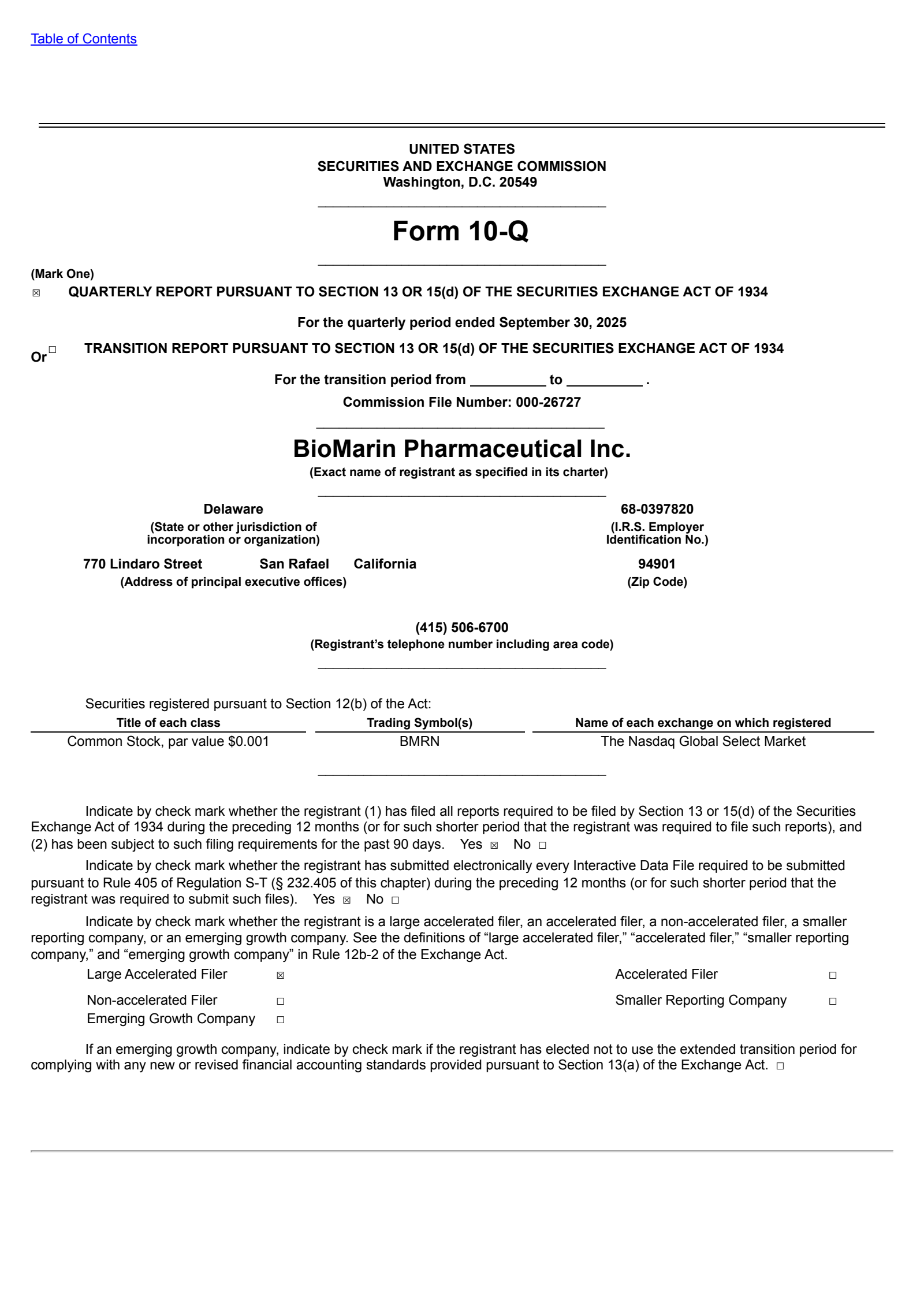 BioMarin Pharmaceutical's Q3 2025 Quarterly Report