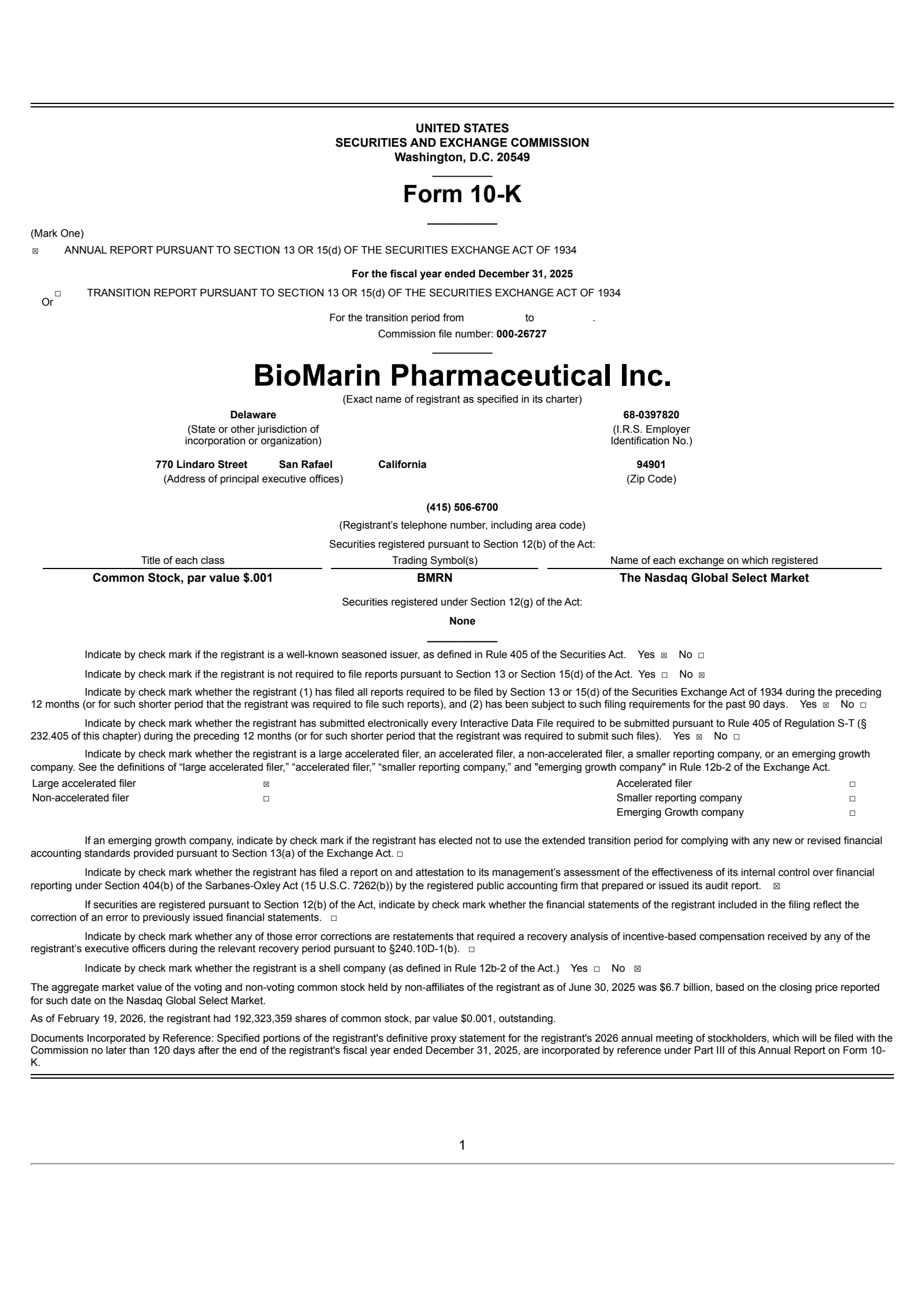 BioMarin Pharmaceutical's Q4 2025 Annual report
