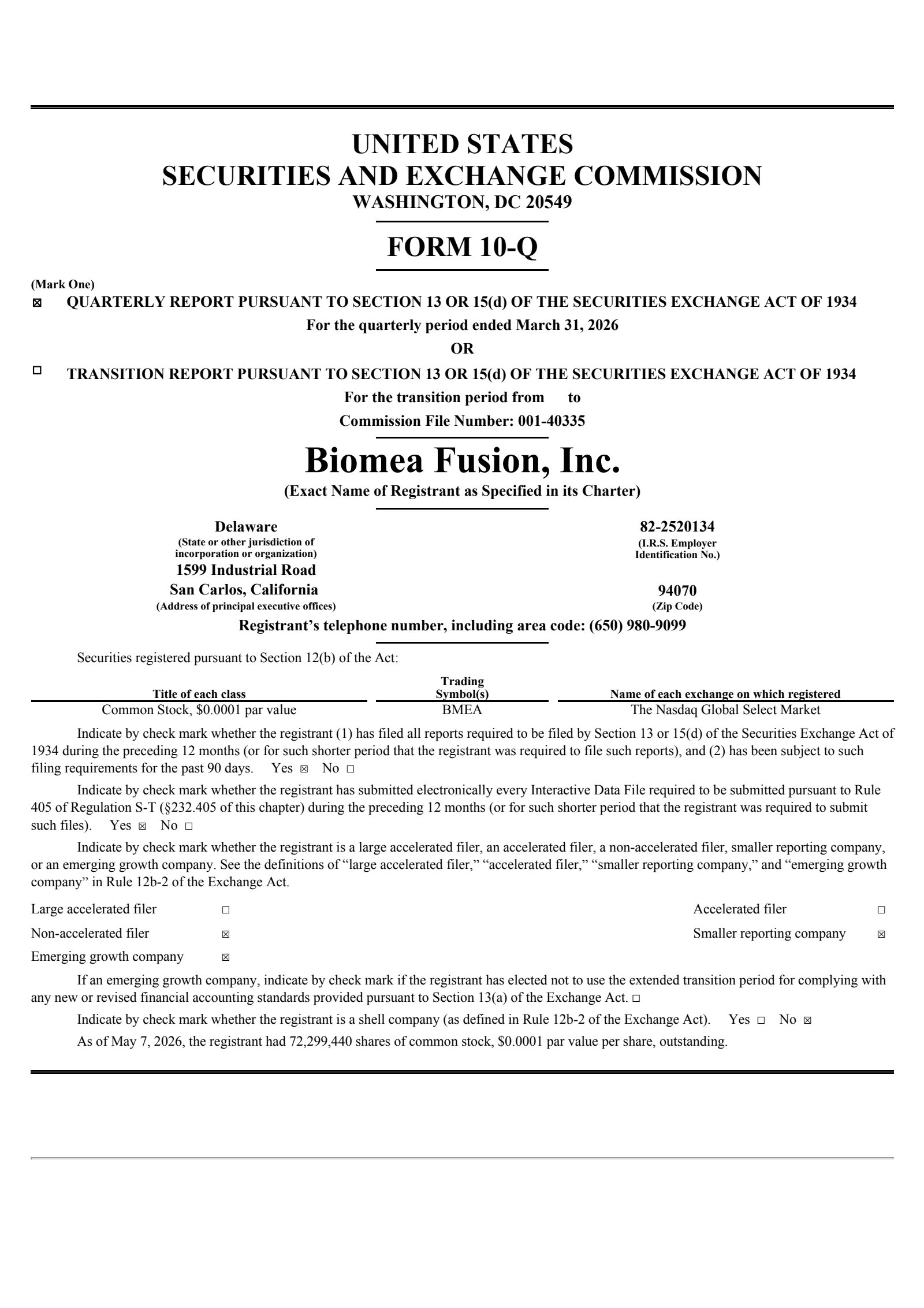 Biomea Fusion's Q1 2026 Quarterly report