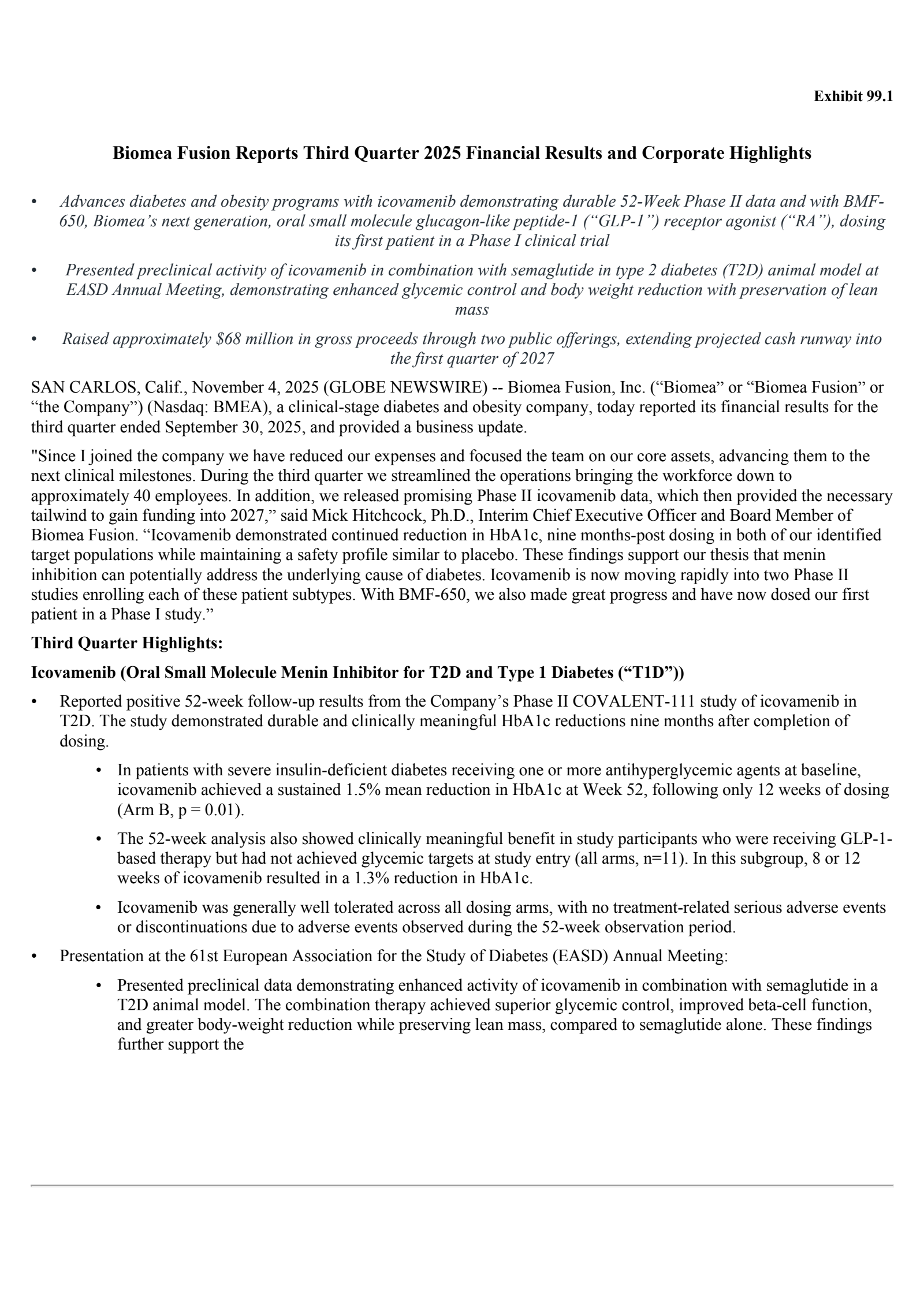 Biomea Fusion's Q3 2025 Earnings Release