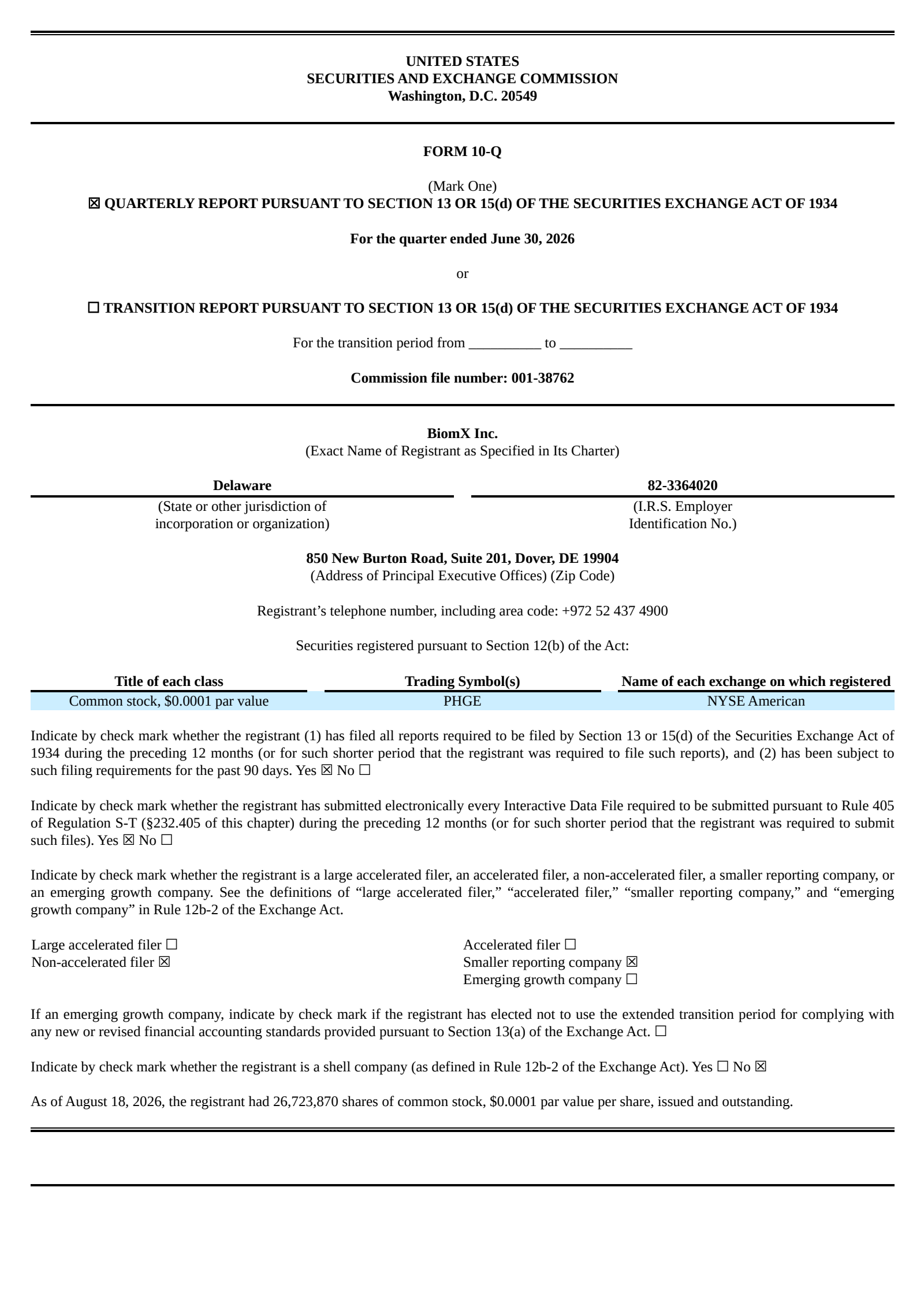 BiomX's Q2 2026 Quarterly report