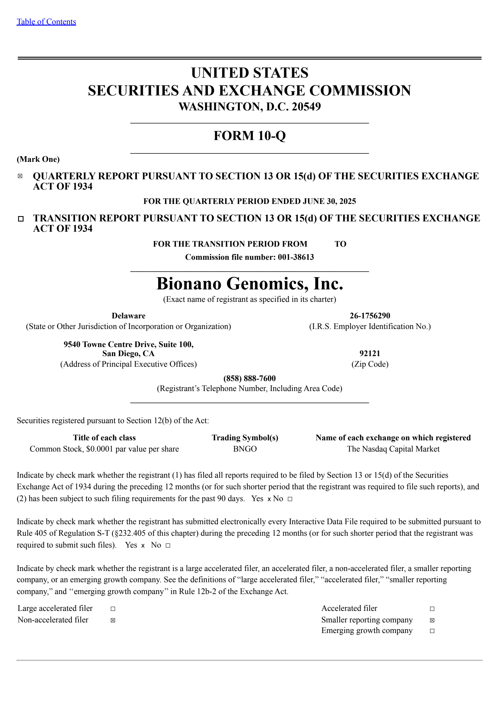 Bionano Genomics' Q2 2025 Quarterly report