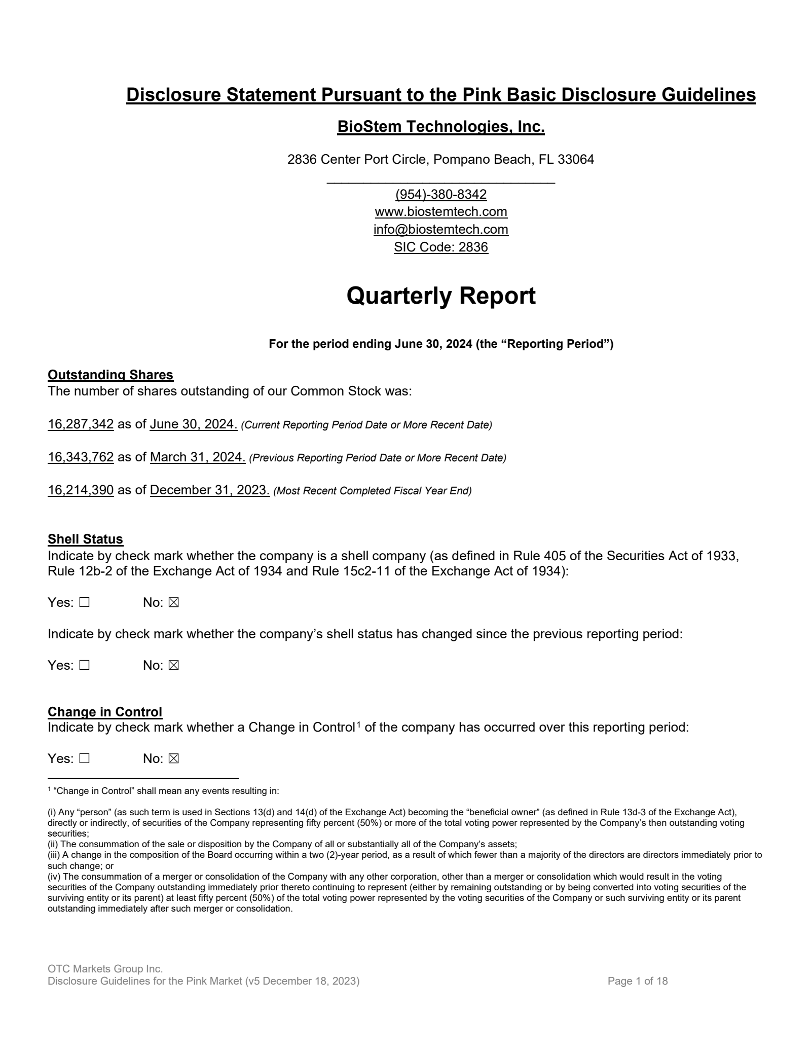 BioStem Technologies' Q2 2024 Quarterly Report