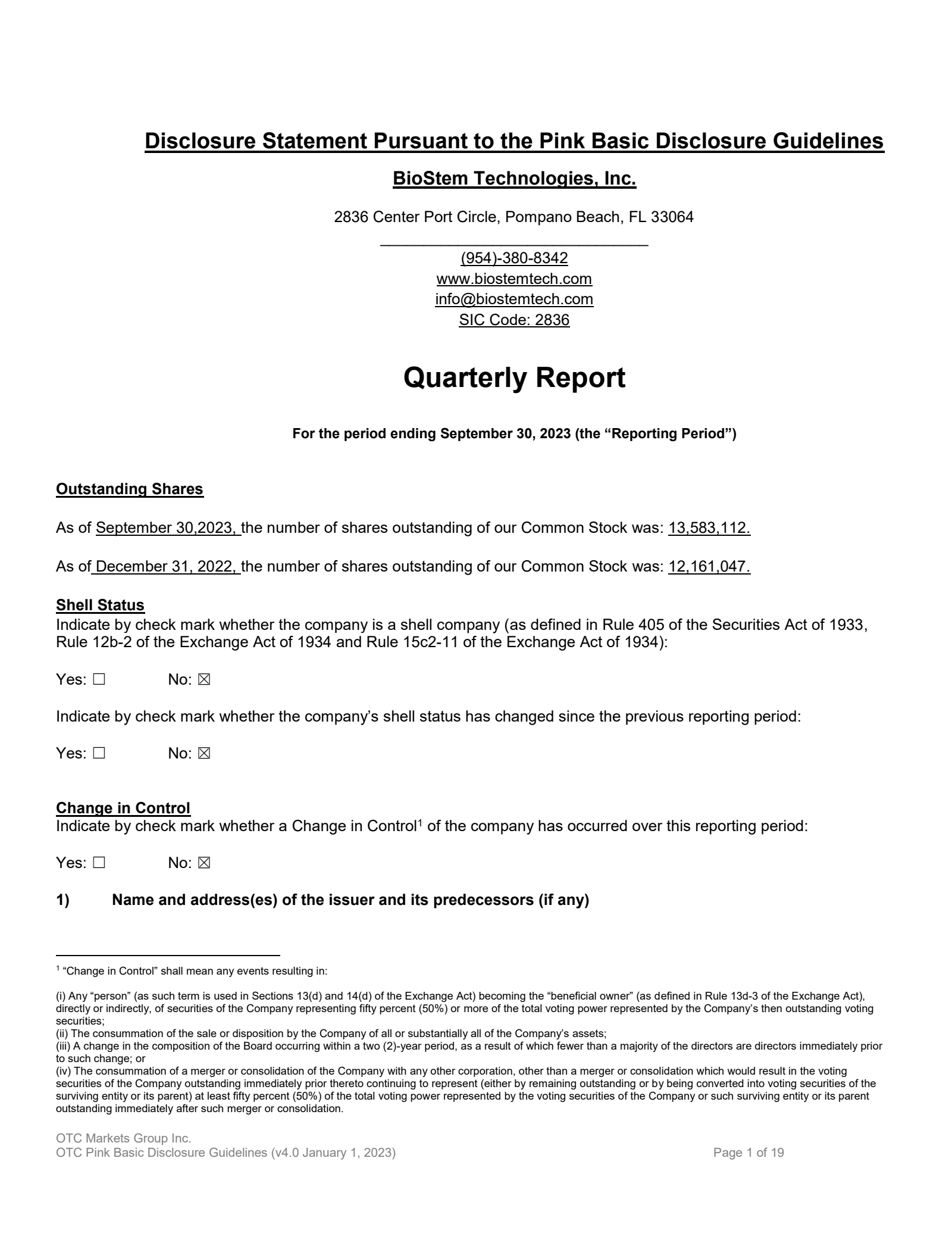 BioStem Technologies' Q3 2023 Quarterly Report
