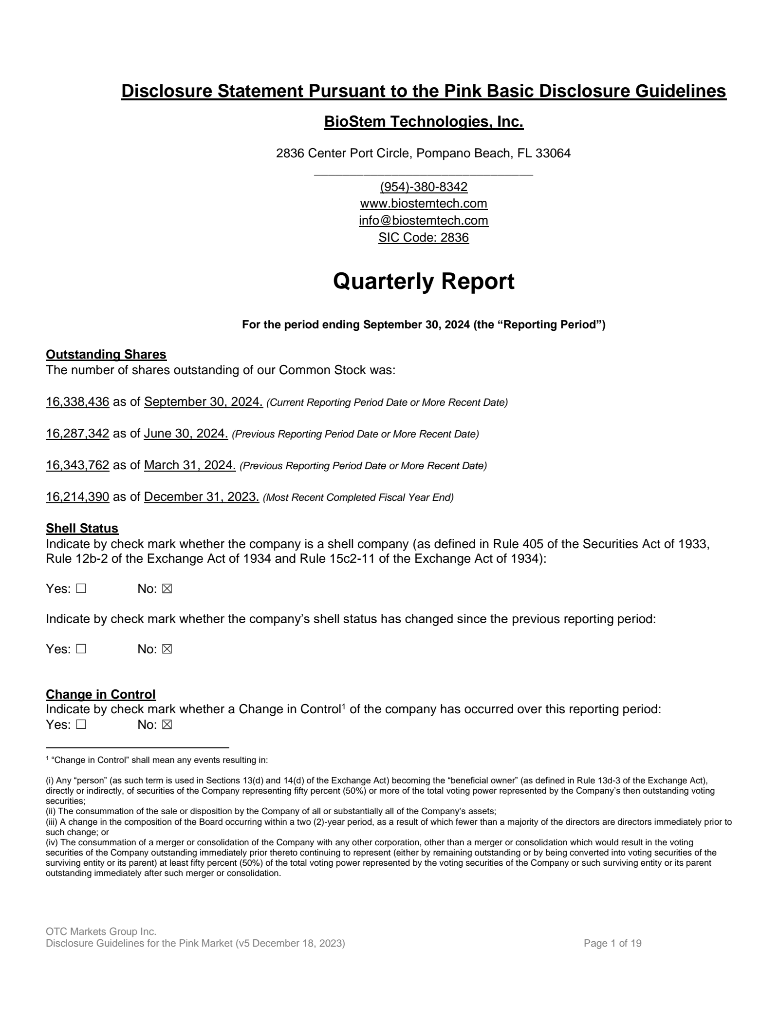 BioStem Technologies' Q3 2024 Quarterly Report