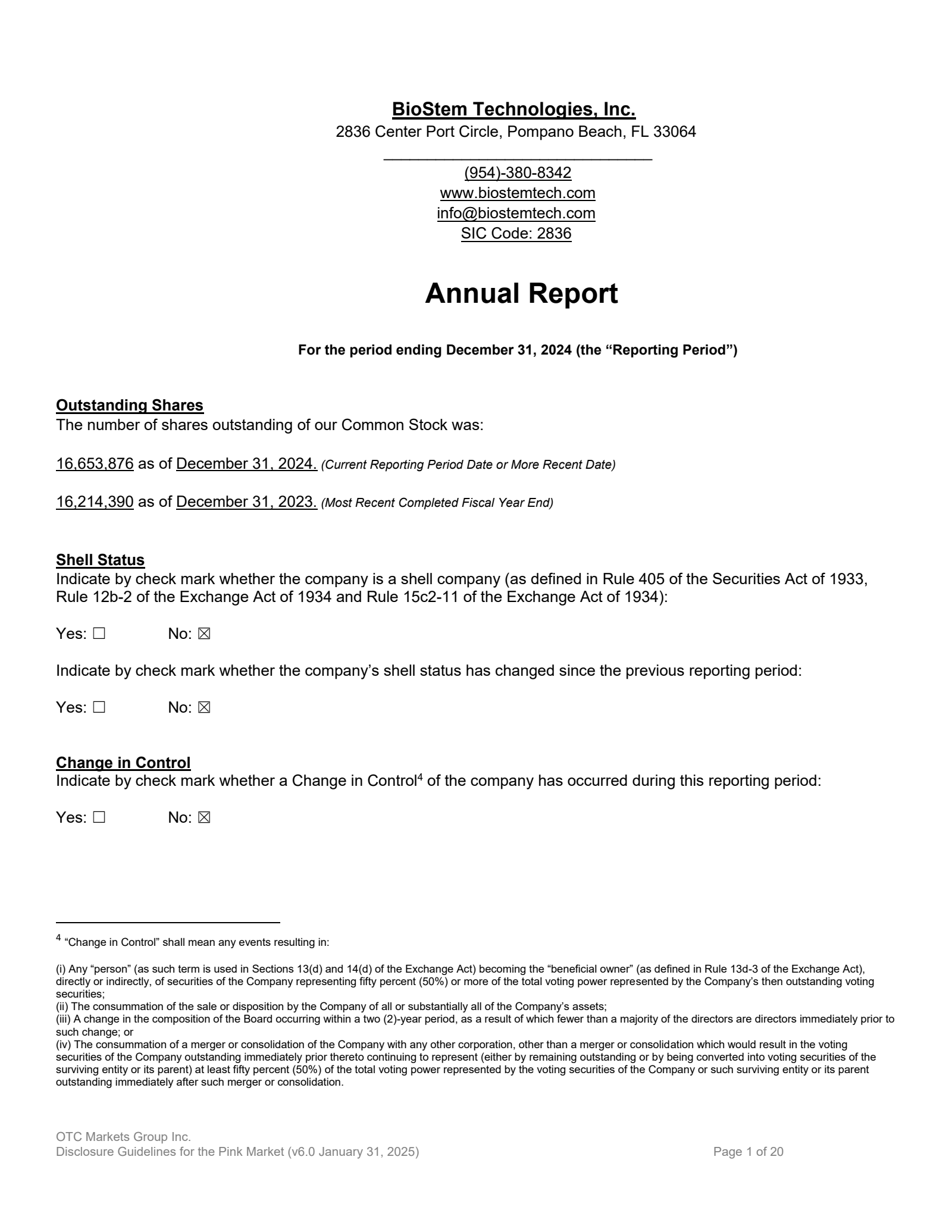 BioStem Technologies' Q4 2024 Annual Report