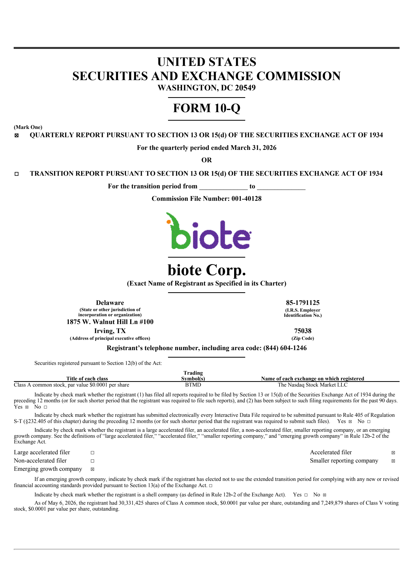 biote's Q1 2026 Quarterly report