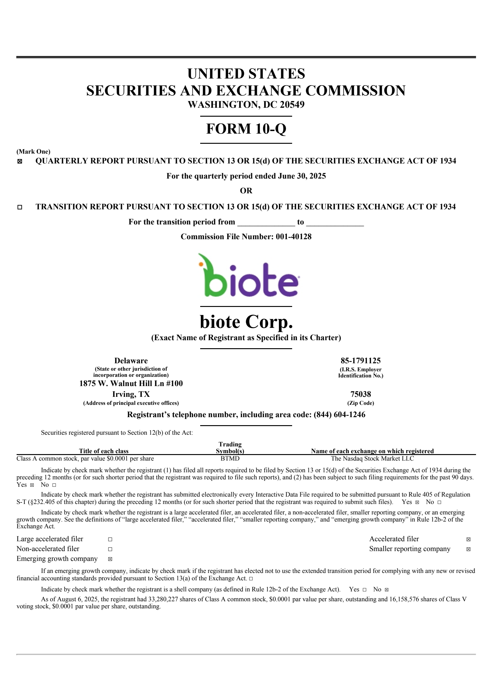 biote's Q2 2025 Quarterly report