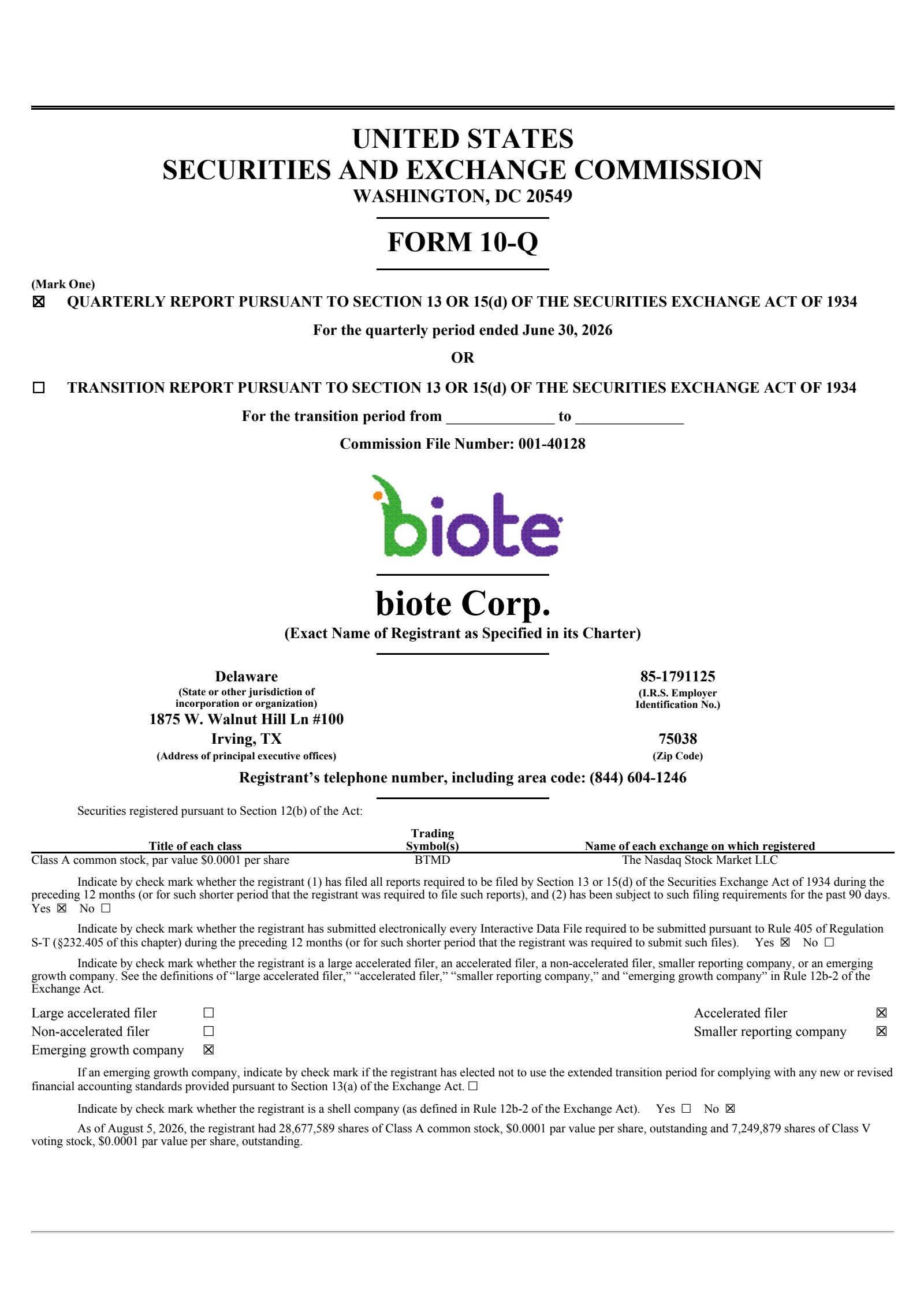 biote's Q2 2026 Quarterly report
