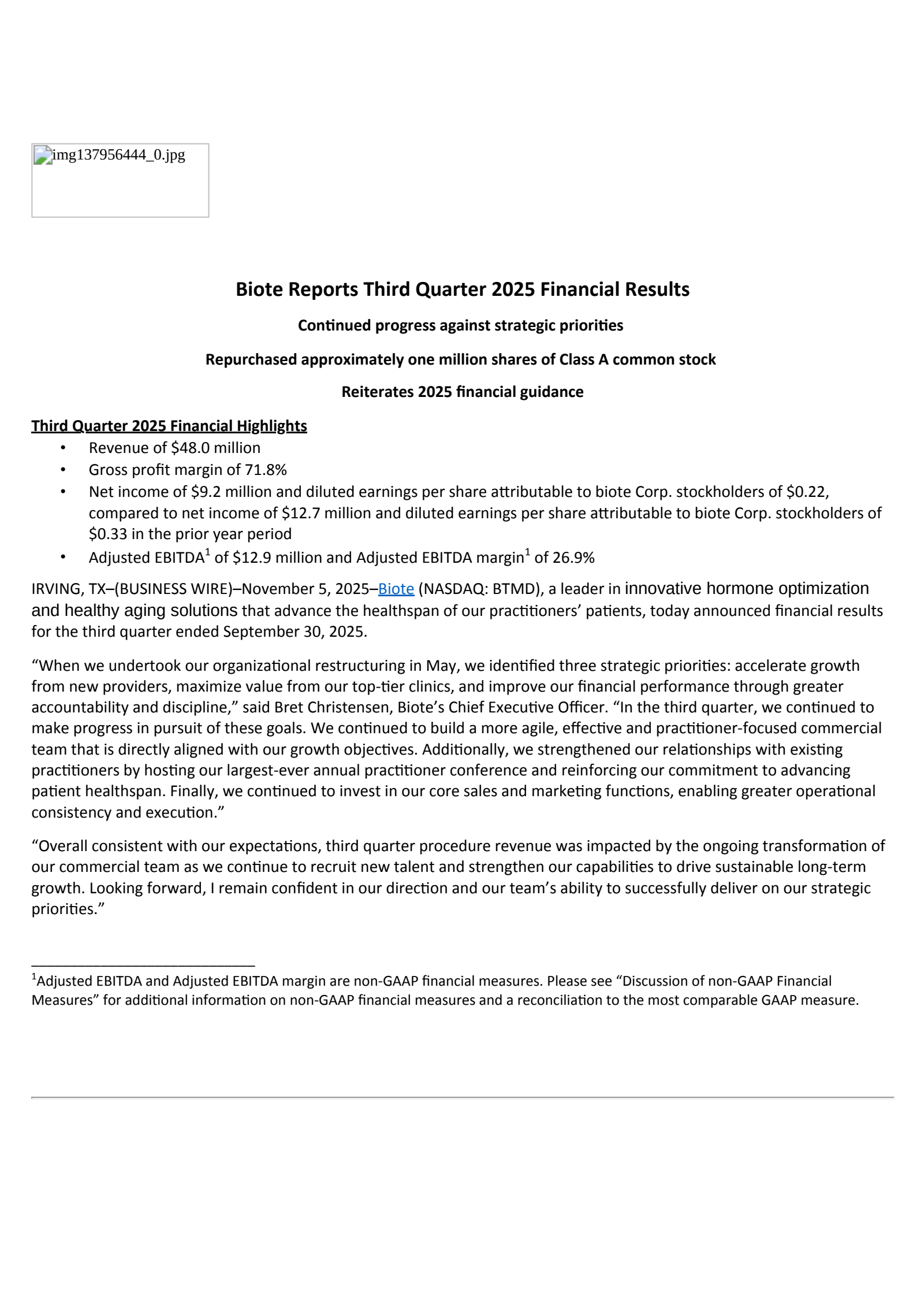 biote's Q3 2025 Earnings Release