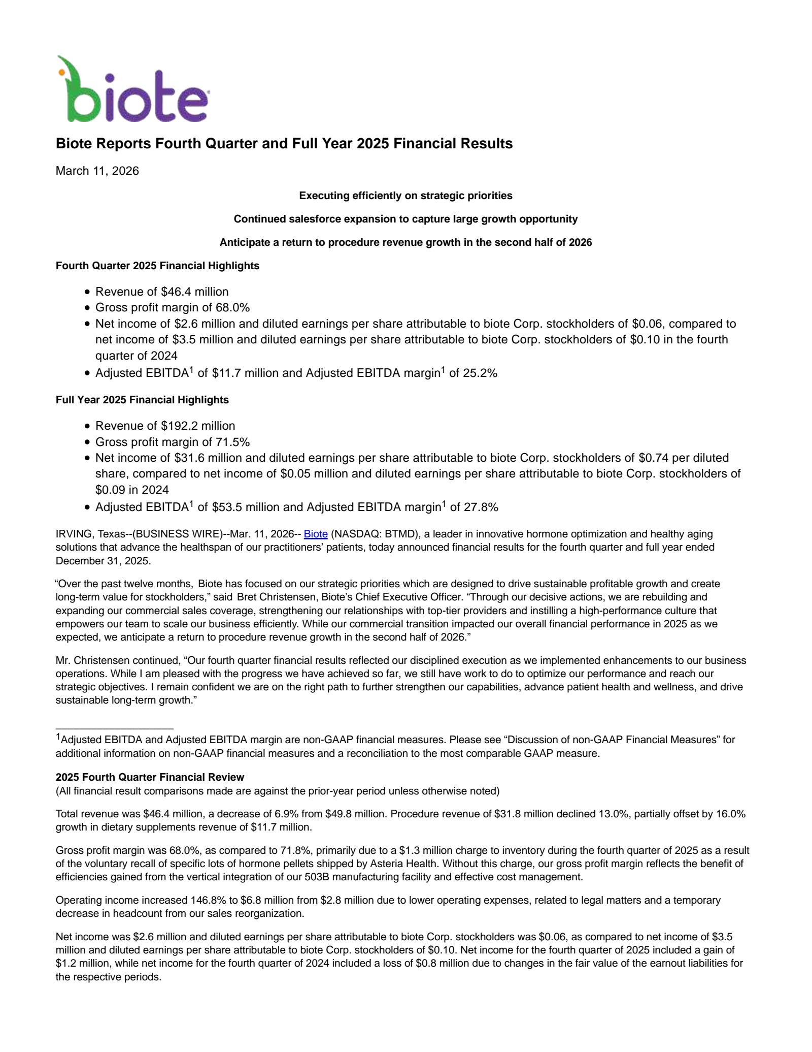 biote's Q4 2025 Press Release